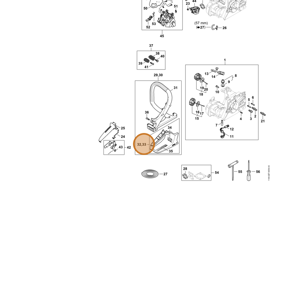 STIHL part 1148-790-0301 — IPL diagram snippet (6x zoom, amber highlight)
