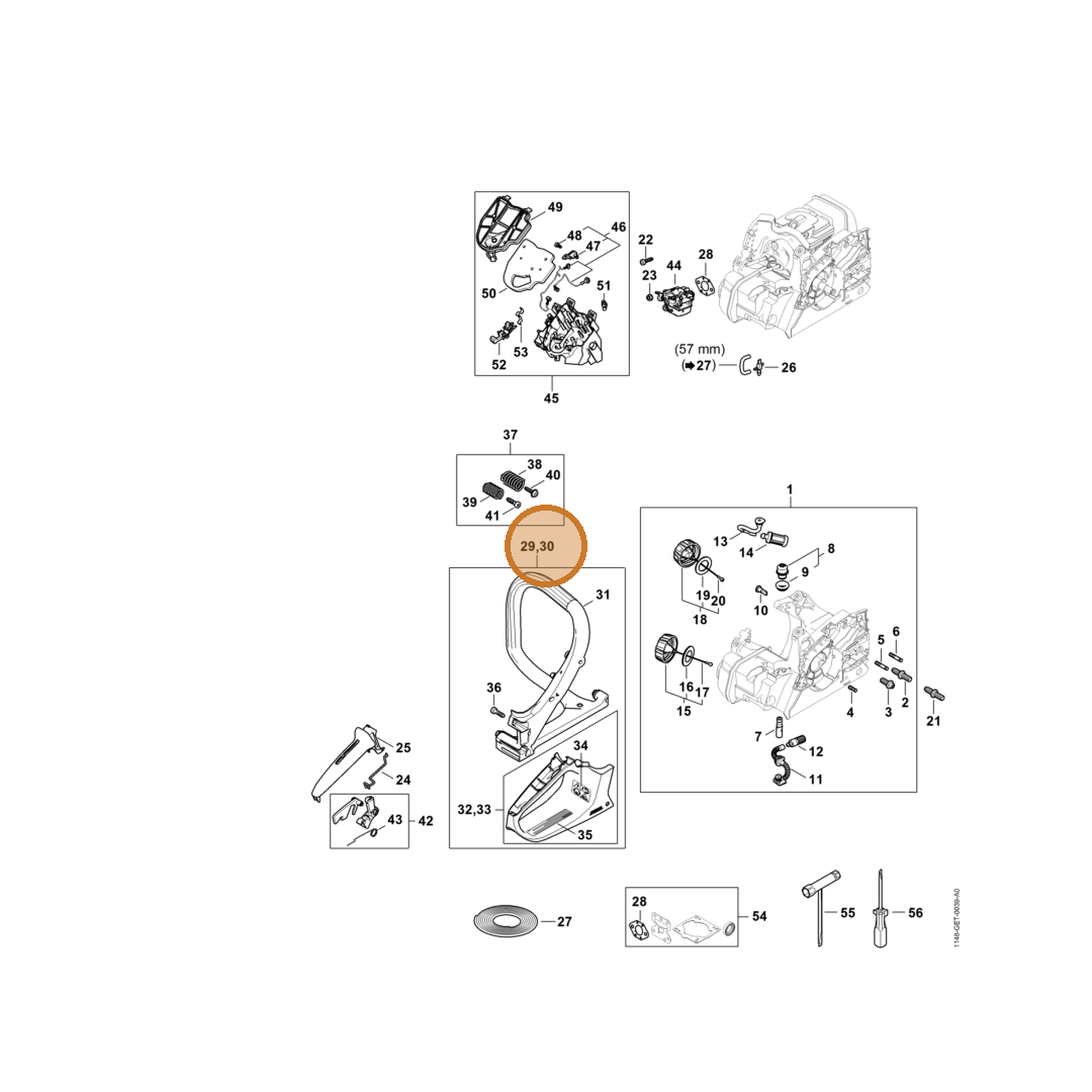 STIHL part 1148-790-1002 — IPL diagram snippet (6x zoom, amber highlight)