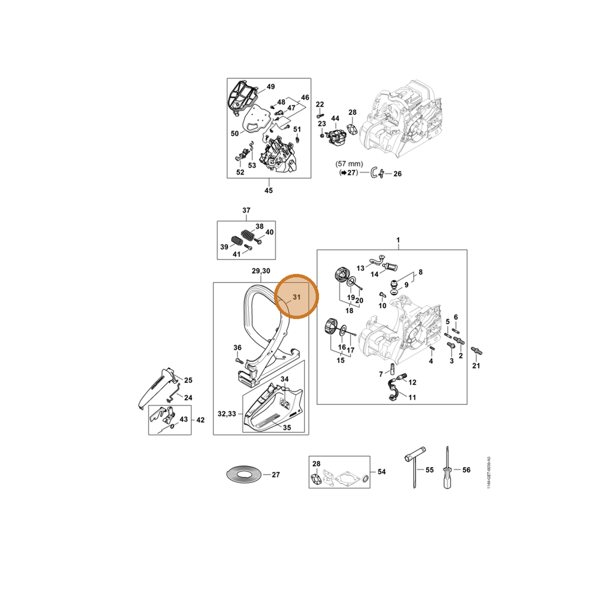 STIHL part 1148-791-1704 — IPL diagram snippet (6x zoom, amber highlight)