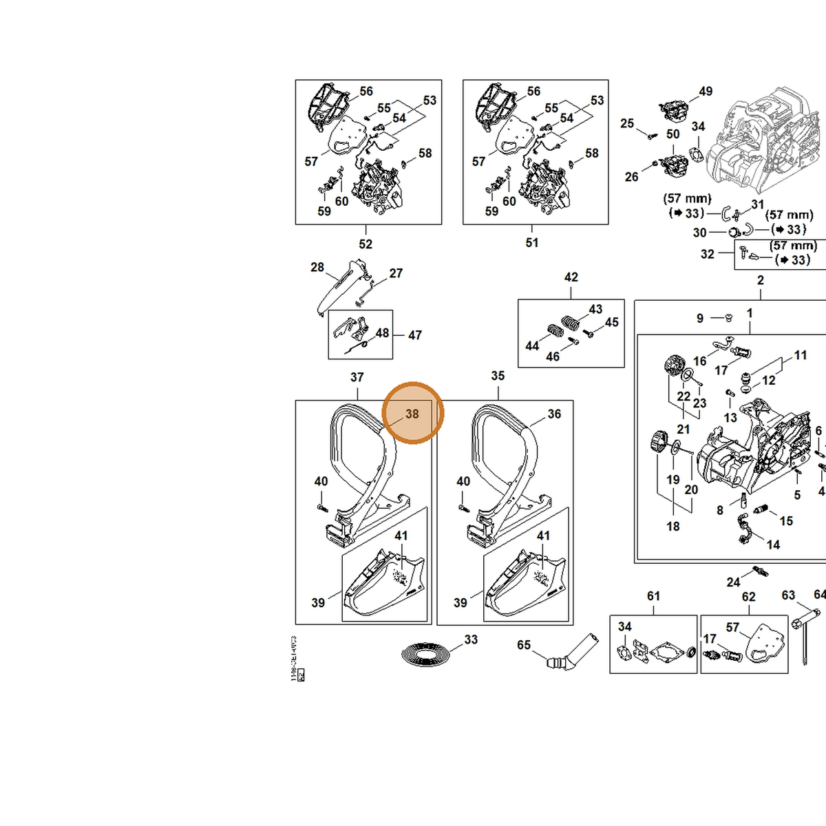 STIHL part 1148-791-1705 — IPL diagram snippet (6x zoom, amber highlight)
