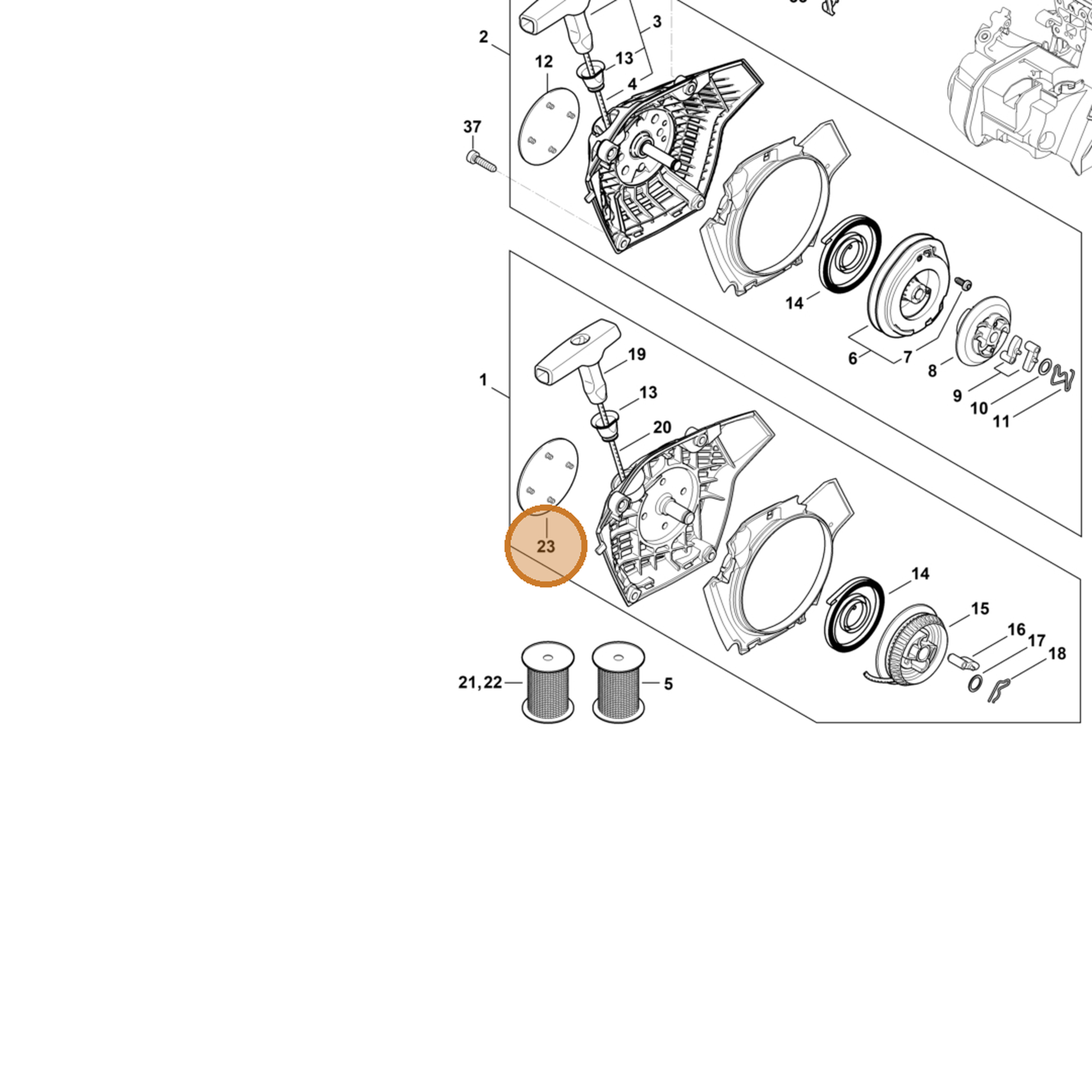 STIHL part 1148-967-1500 — IPL diagram snippet (6x zoom, amber highlight)