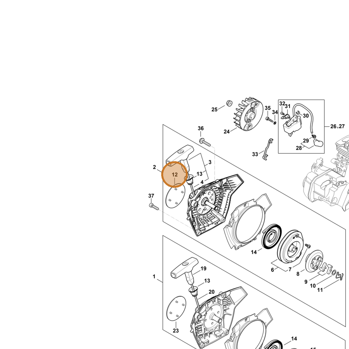 STIHL part 1148-967-1505 — IPL diagram snippet (6x zoom, amber highlight)