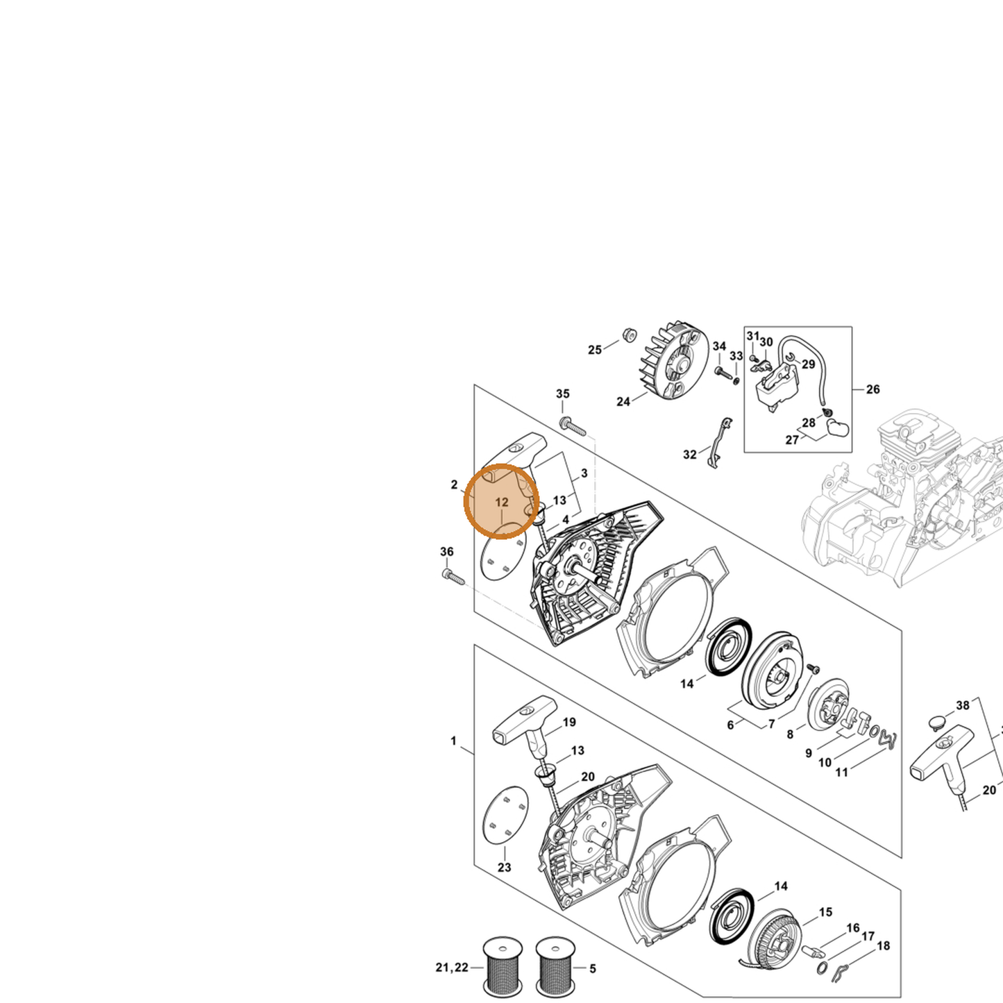 STIHL part 1148-967-1507 — IPL diagram snippet (6x zoom, amber highlight)