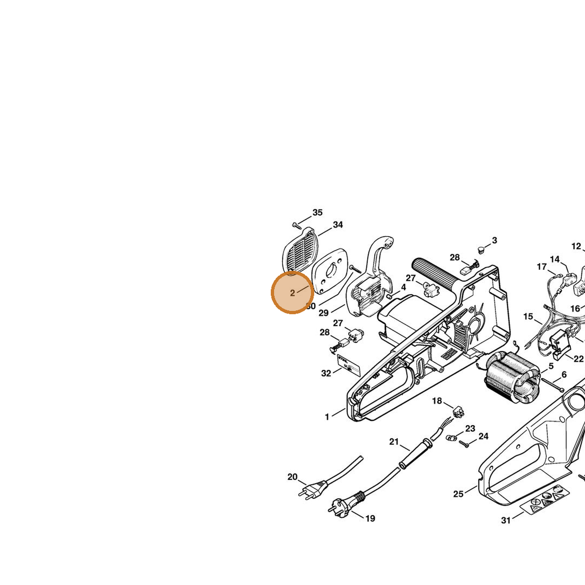 STIHL part 1206-084-2605 — IPL diagram snippet (6x zoom, amber highlight)