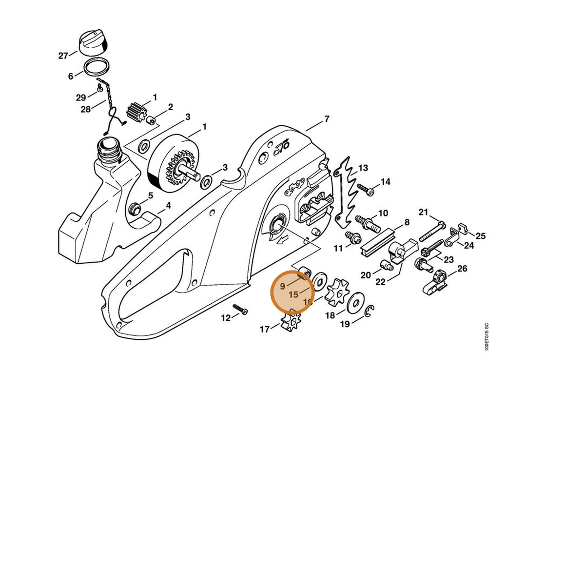 STIHL part 1206-642-7810 — IPL diagram snippet (6x zoom, amber highlight)