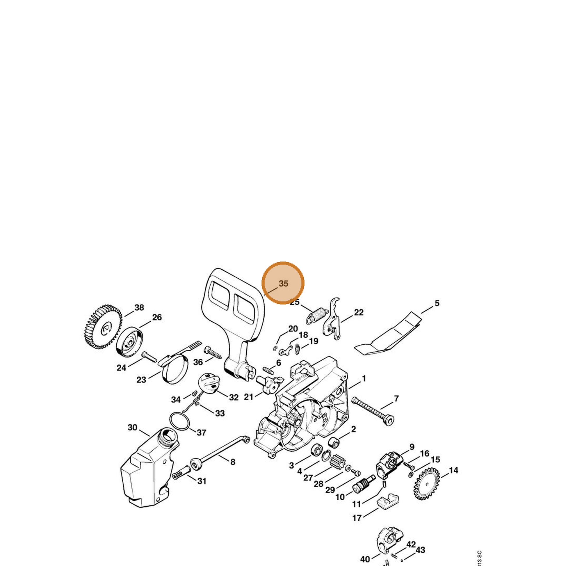 STIHL part 1206-790-9100 — IPL diagram snippet (6x zoom, amber highlight)