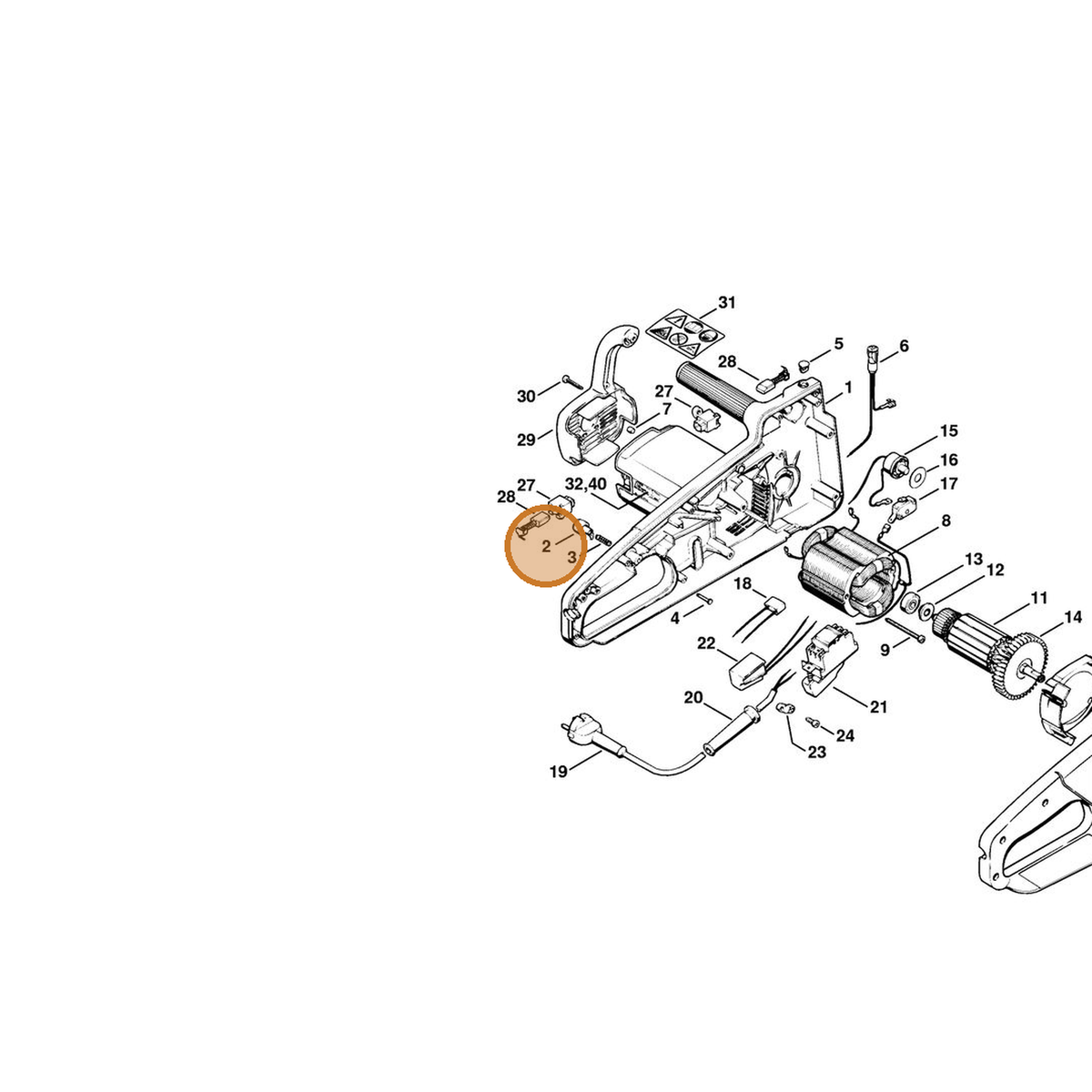 STIHL part 1207-435-7800 — IPL diagram snippet (6x zoom, amber highlight)