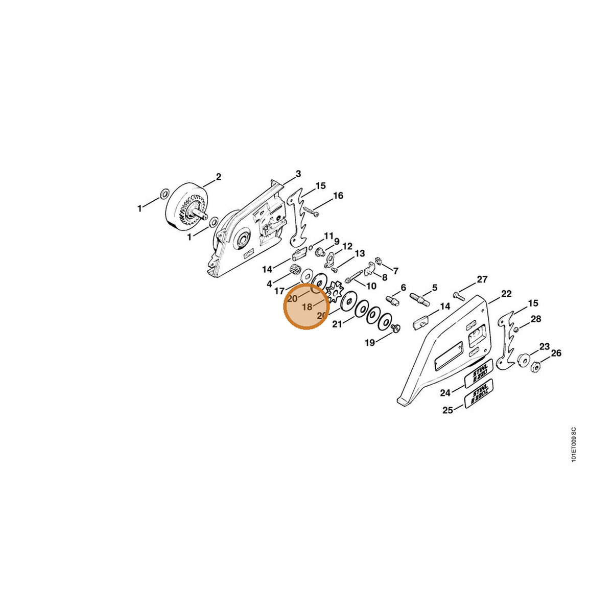 STIHL part 1207-640-2050 — IPL diagram snippet (6x zoom, amber highlight)