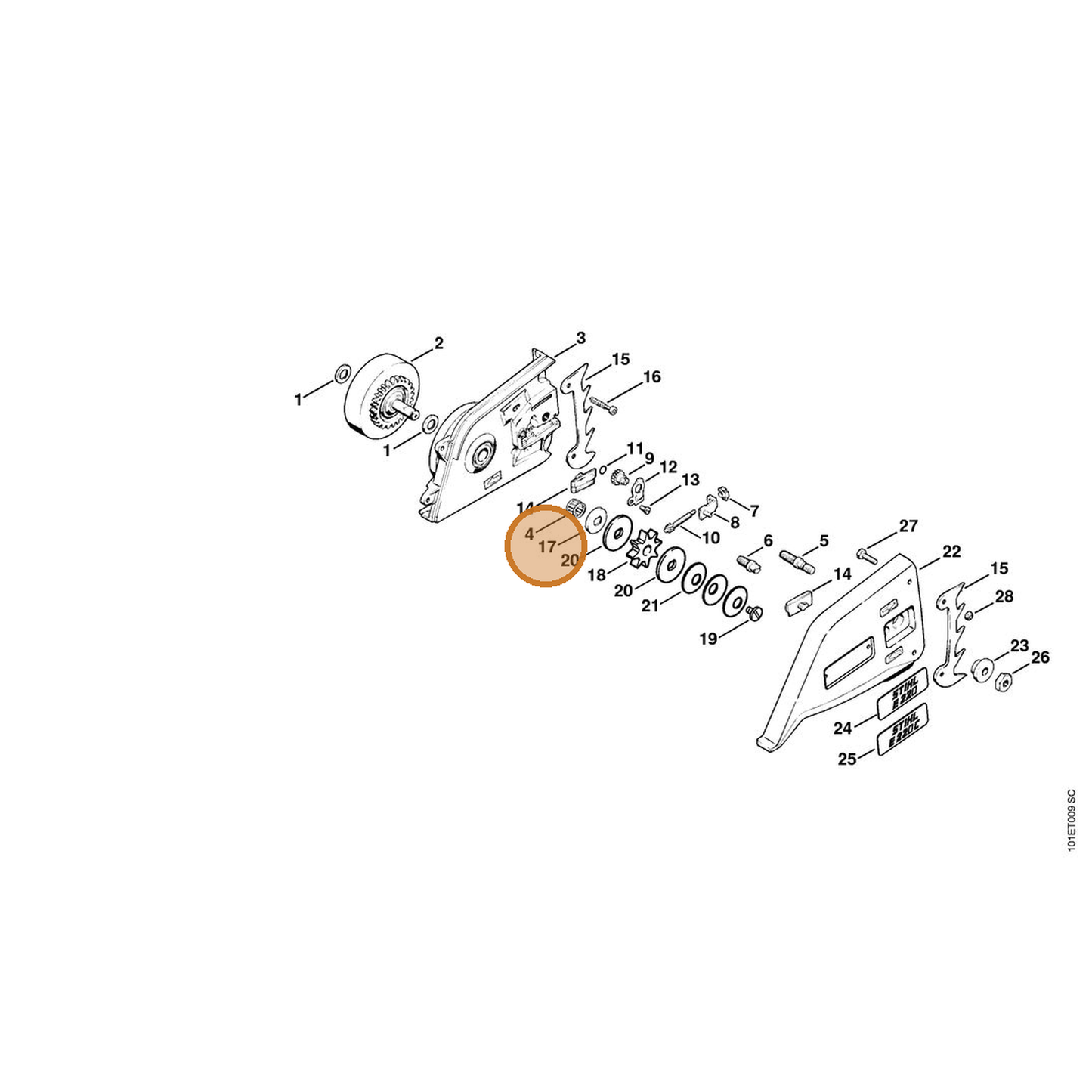 STIHL part 1207-642-7810 — IPL diagram snippet (6x zoom, amber highlight)