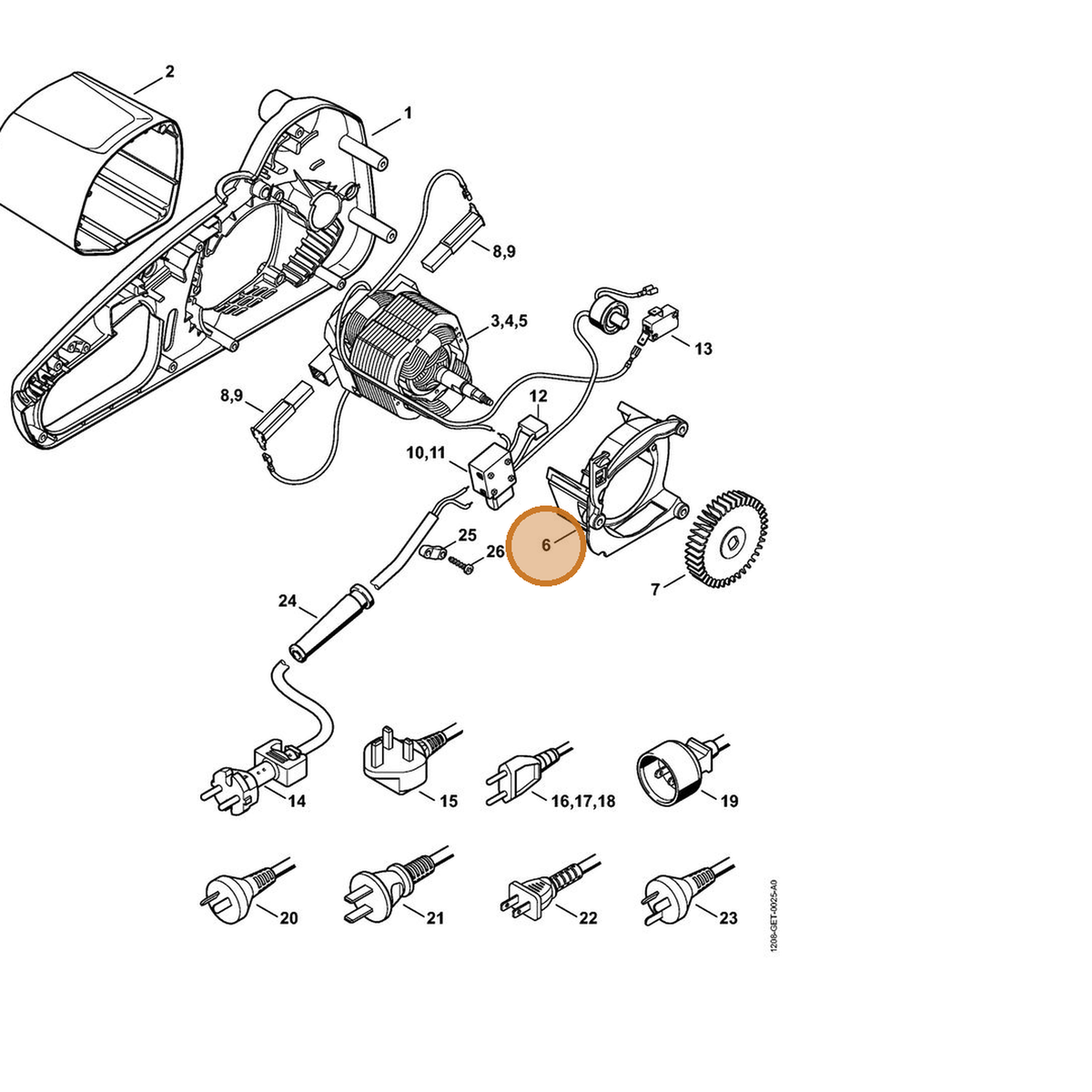 STIHL part 1208-084-1802 — IPL diagram snippet (6x zoom, amber highlight)