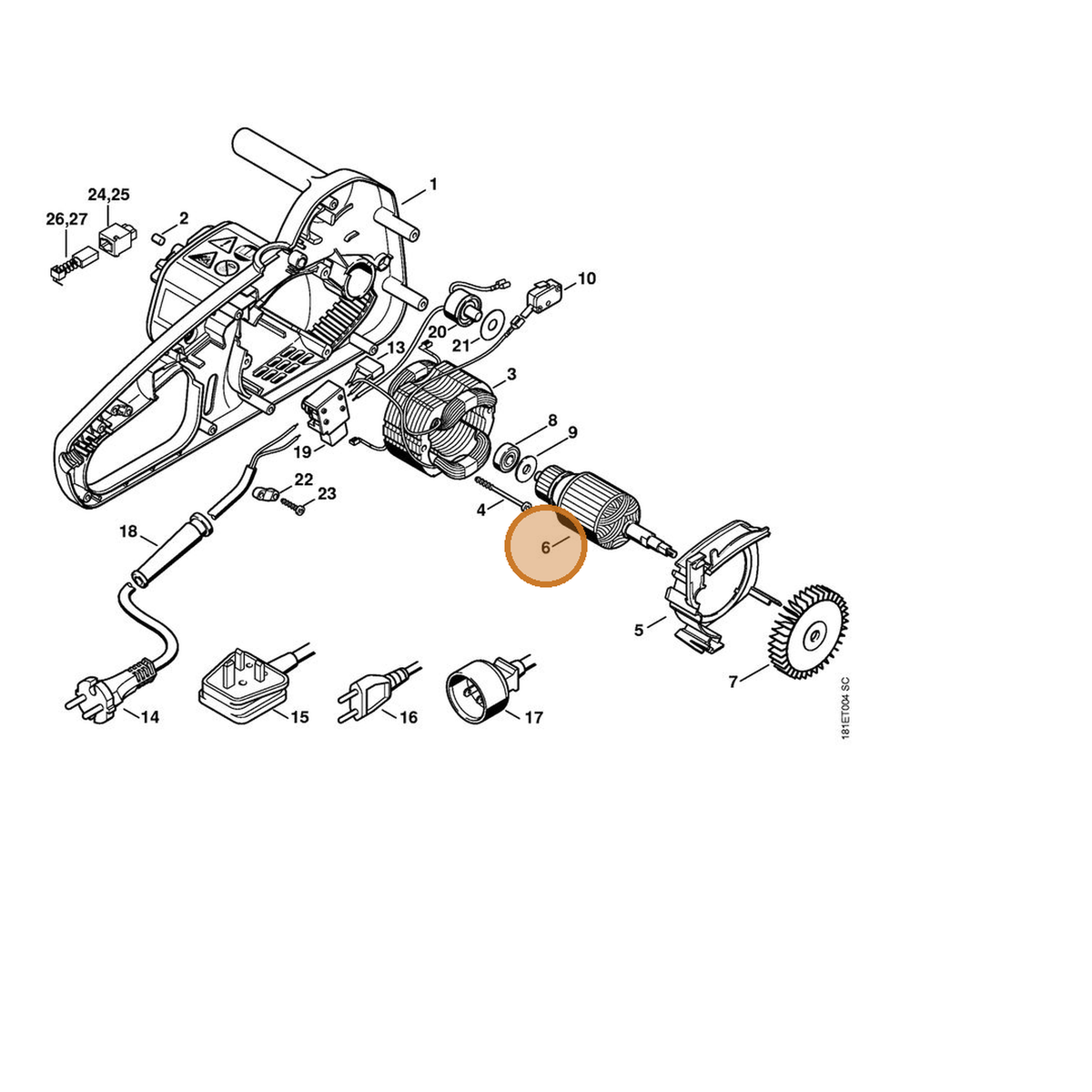 STIHL part 1208-600-1015 — IPL diagram snippet (6x zoom, amber highlight)