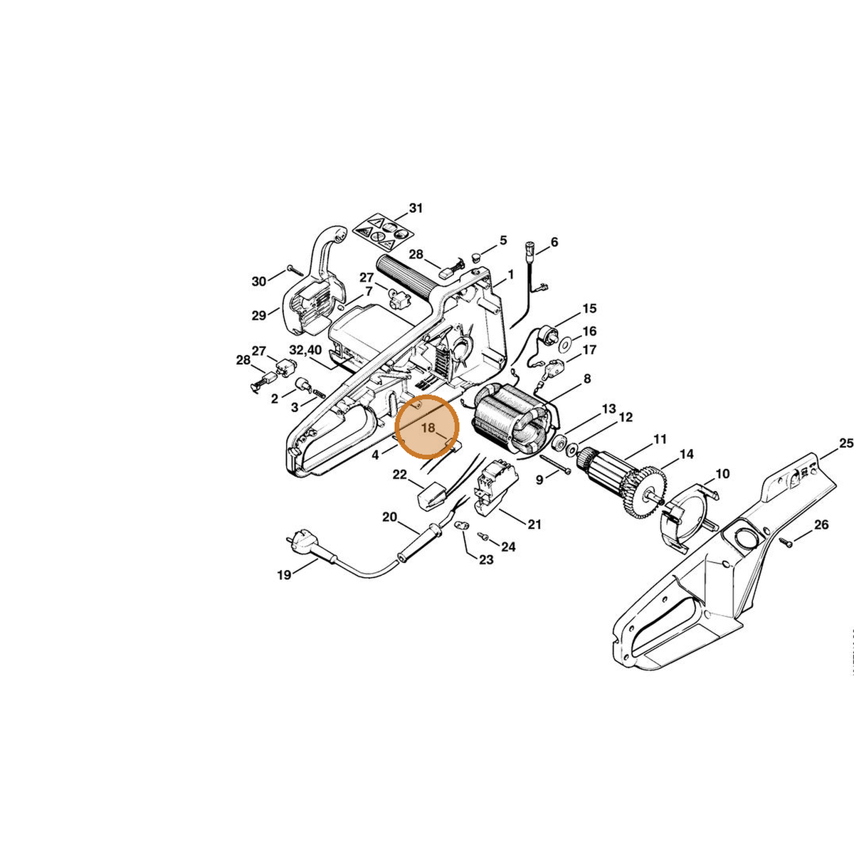 STIHL part 1208-605-1000 — IPL diagram snippet (6x zoom, amber highlight)