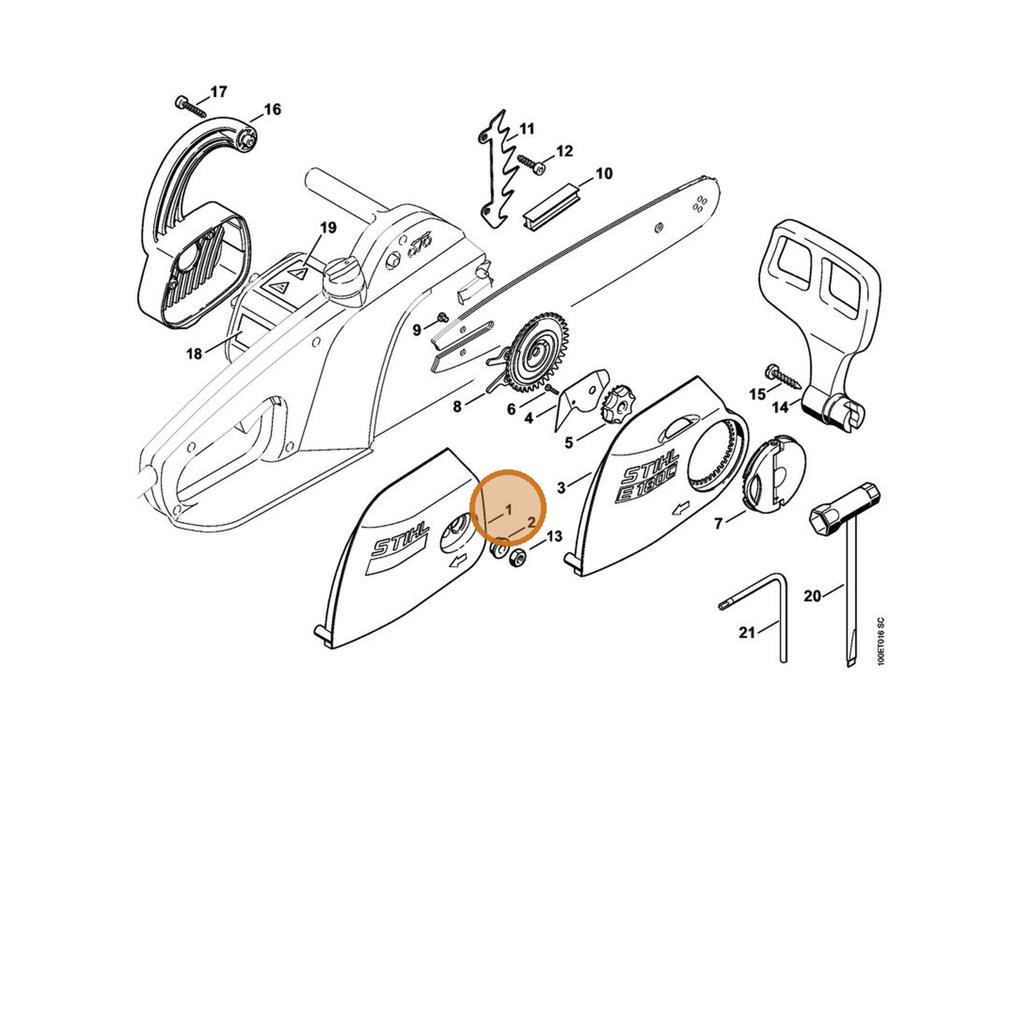 STIHL part 1208-640-1720 — IPL diagram snippet (6x zoom, amber highlight)