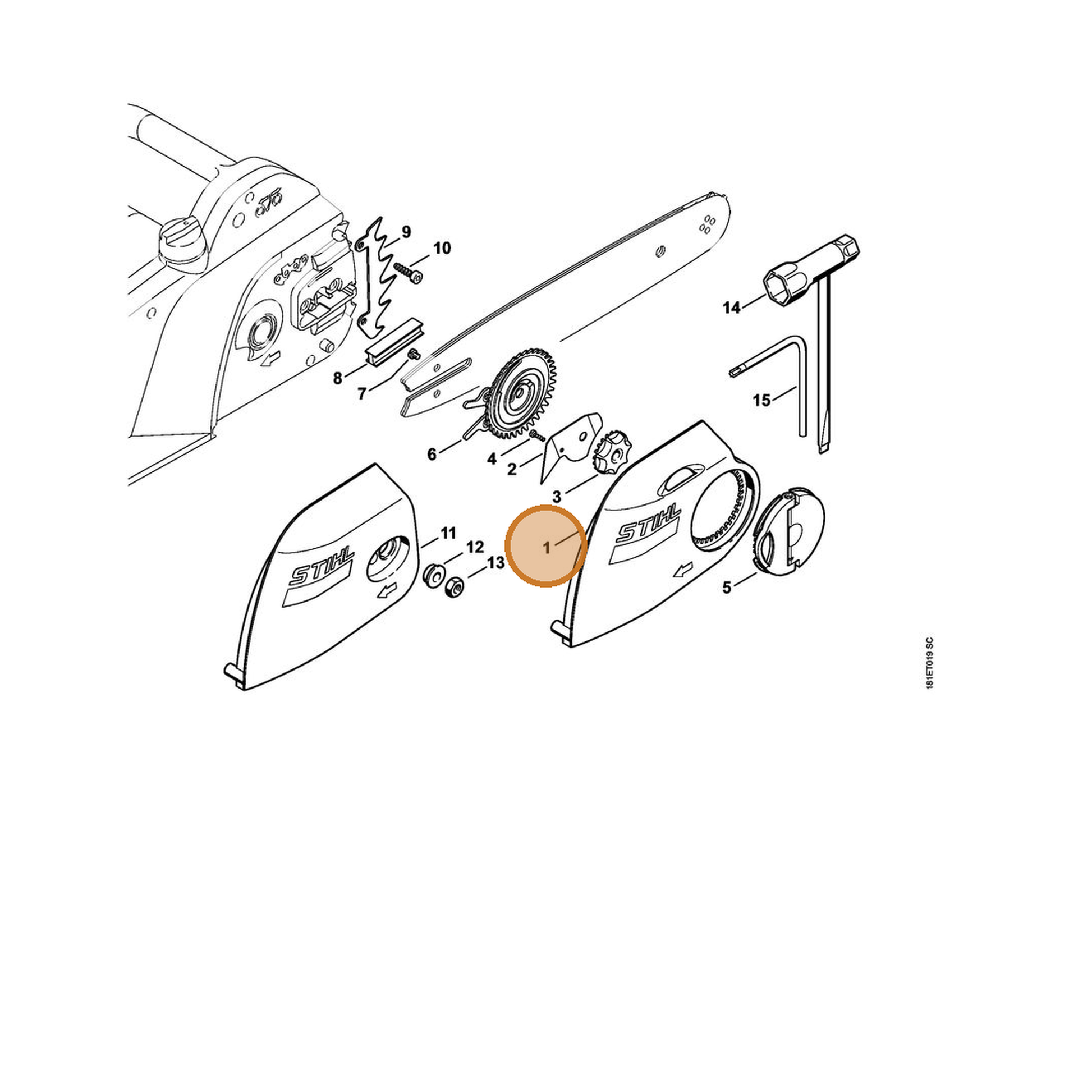 STIHL part 1208-640-1725 — IPL diagram snippet (6x zoom, amber highlight)