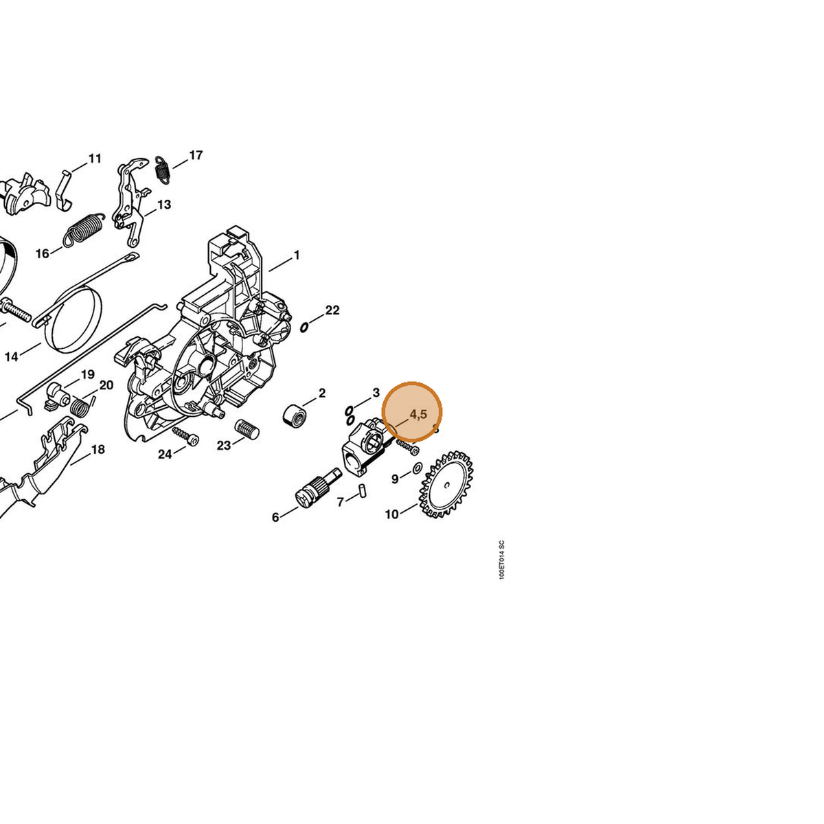 STIHL part 1208-640-3250 — IPL diagram snippet (6x zoom, amber highlight)