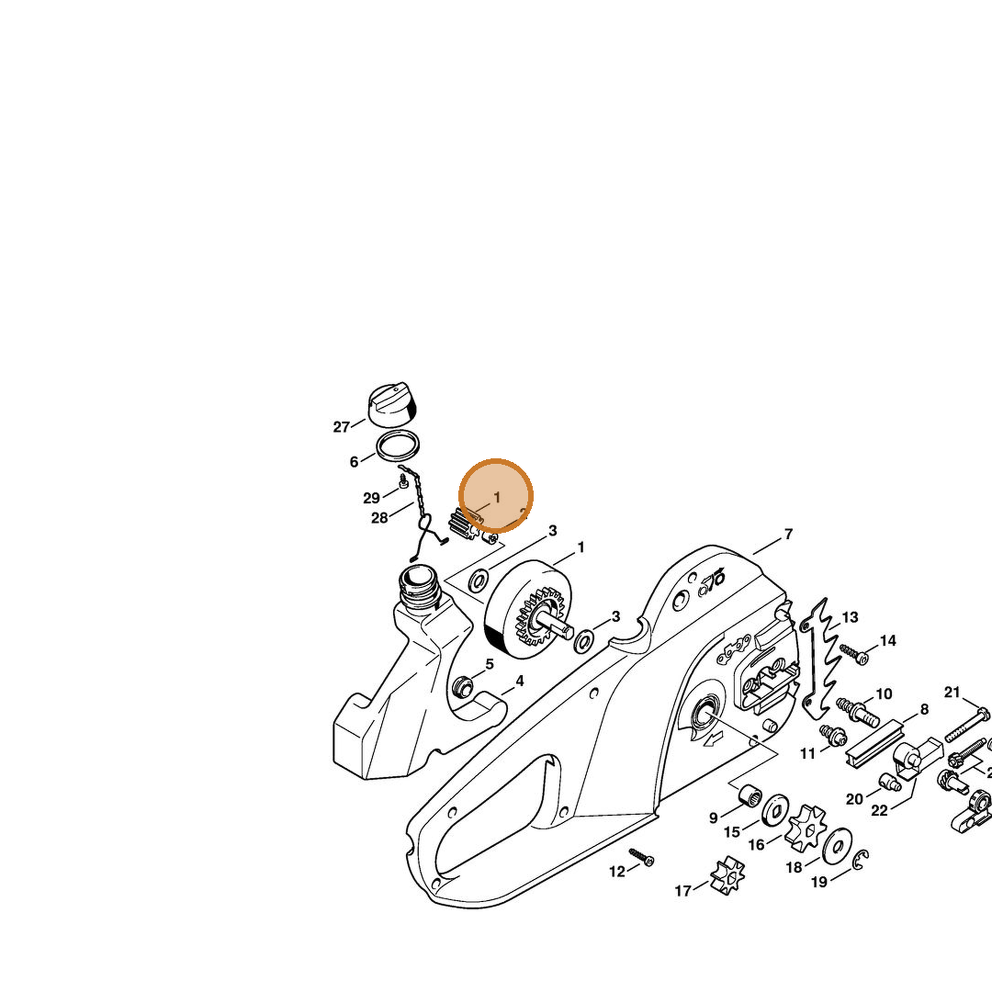 STIHL part 1208-640-7550 — IPL diagram snippet (6x zoom, amber highlight)