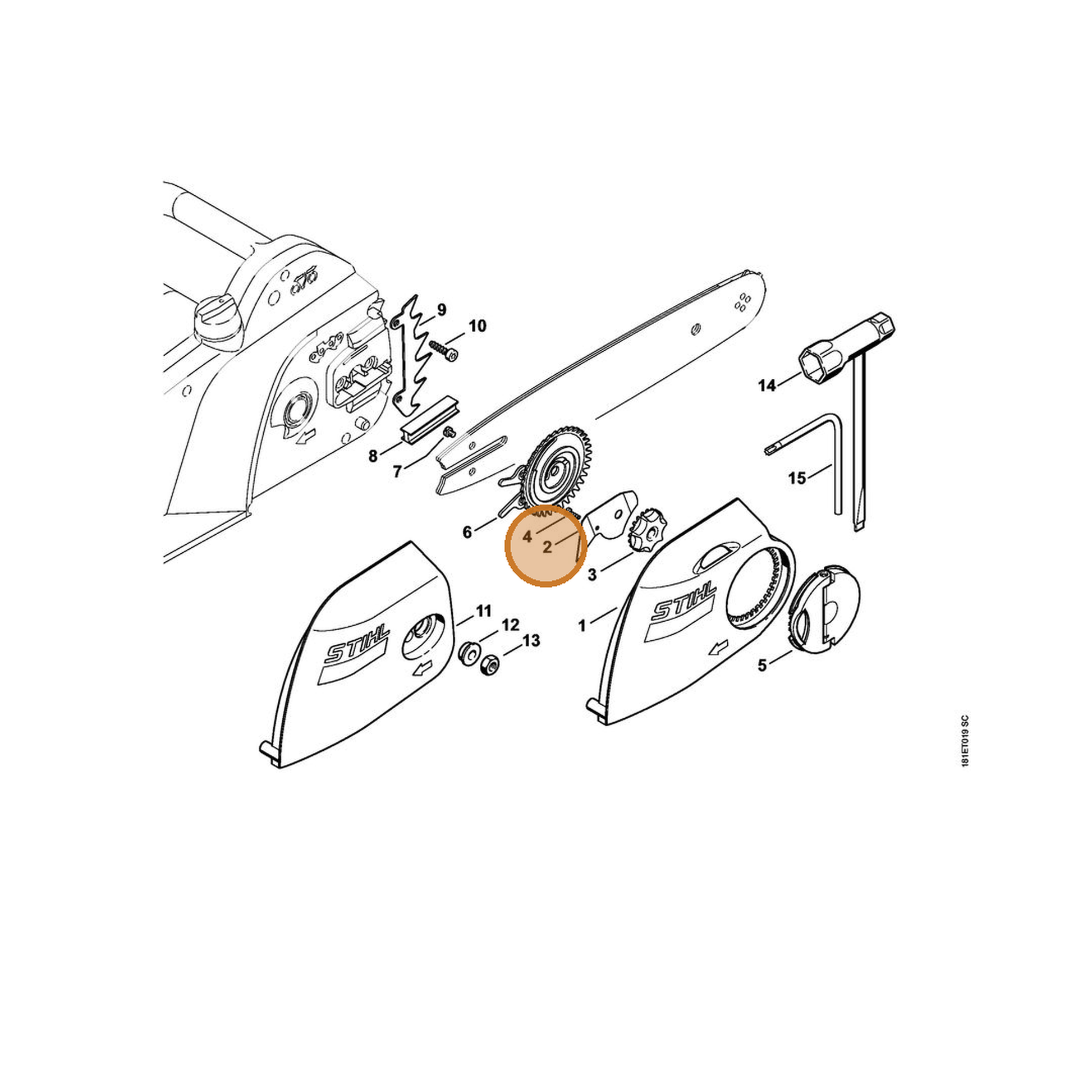 STIHL part 1208-648-3800 — IPL diagram snippet (6x zoom, amber highlight)