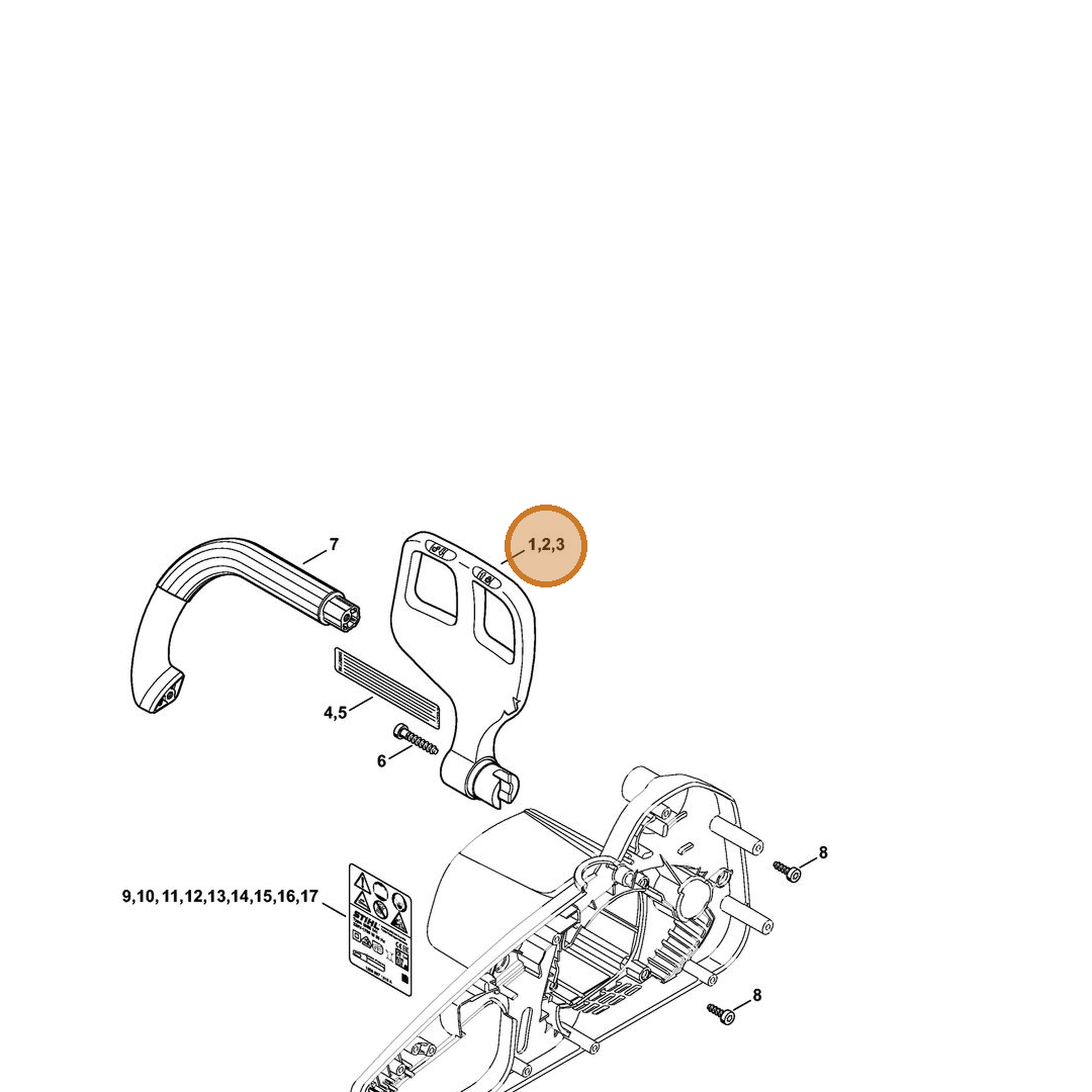STIHL part 1208-790-9100 — IPL diagram snippet (6x zoom, amber highlight)