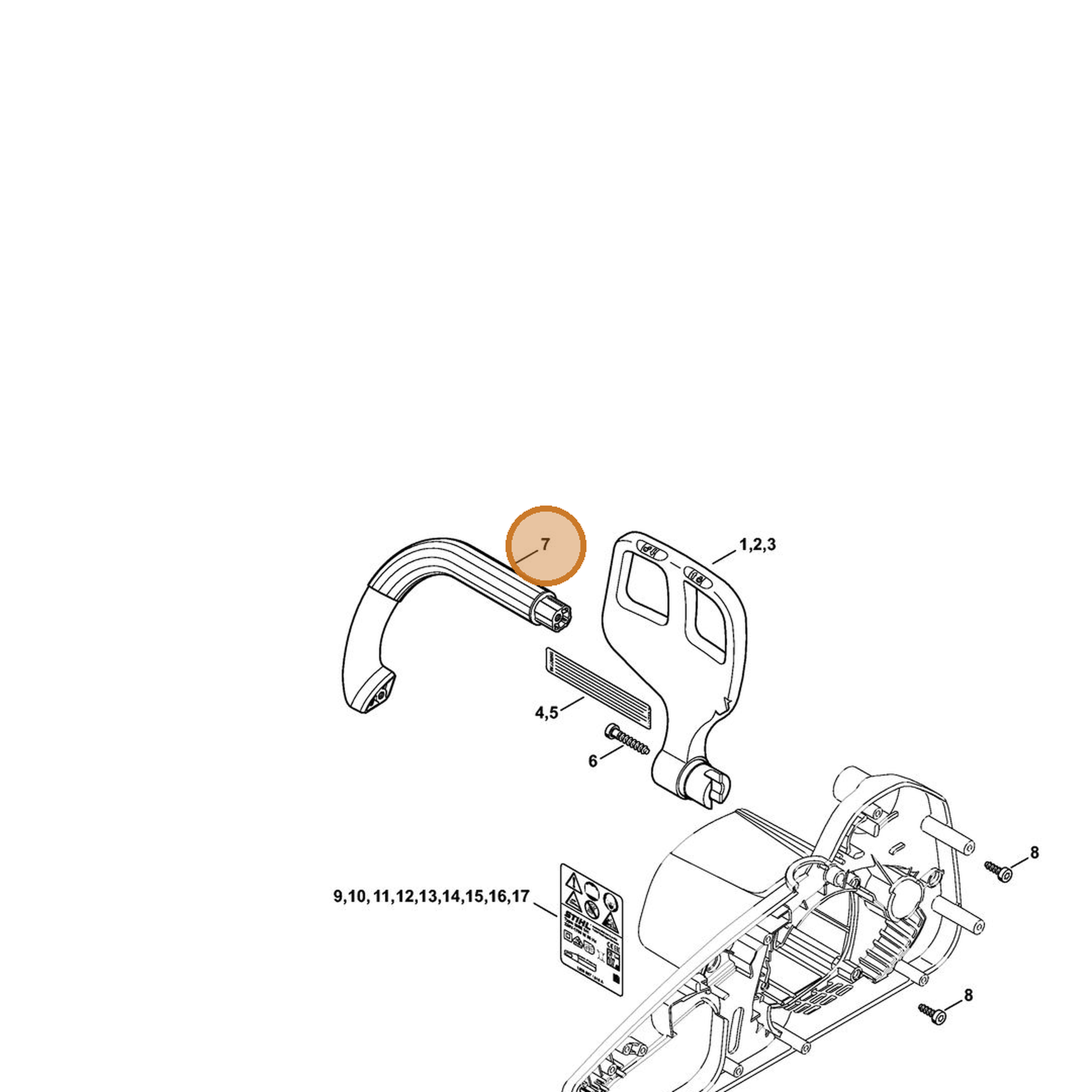 STIHL part 1208-791-1501 — IPL diagram snippet (6x zoom, amber highlight)