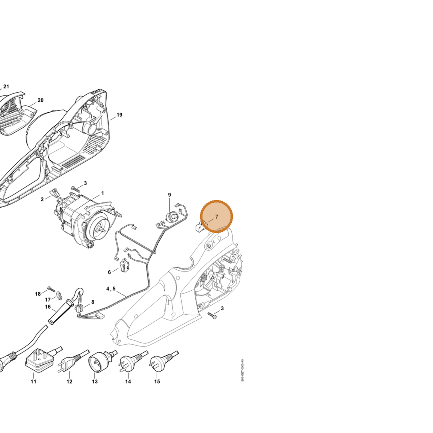 STIHL part 1209-435-0302 — IPL diagram snippet (6x zoom, amber highlight)