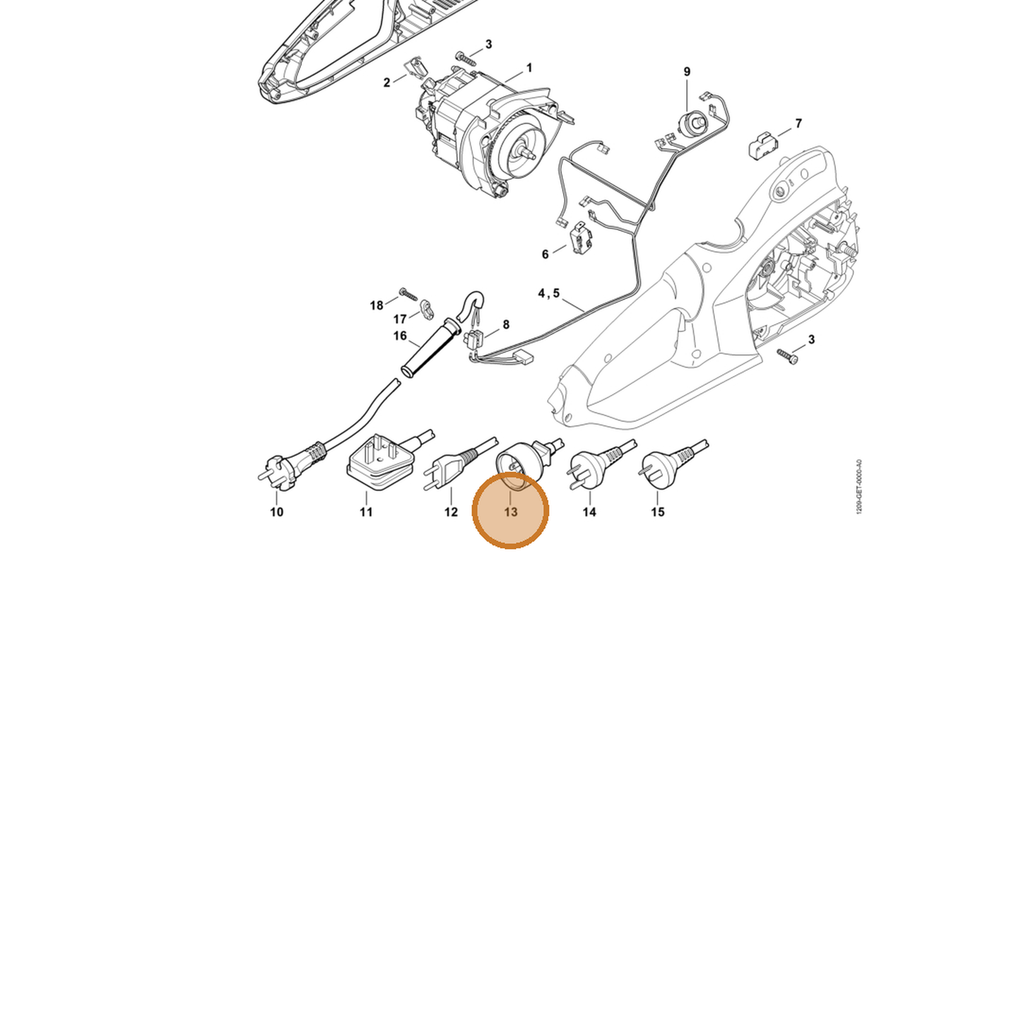 STIHL part 1209-440-2011 — IPL diagram snippet (6x zoom, amber highlight)