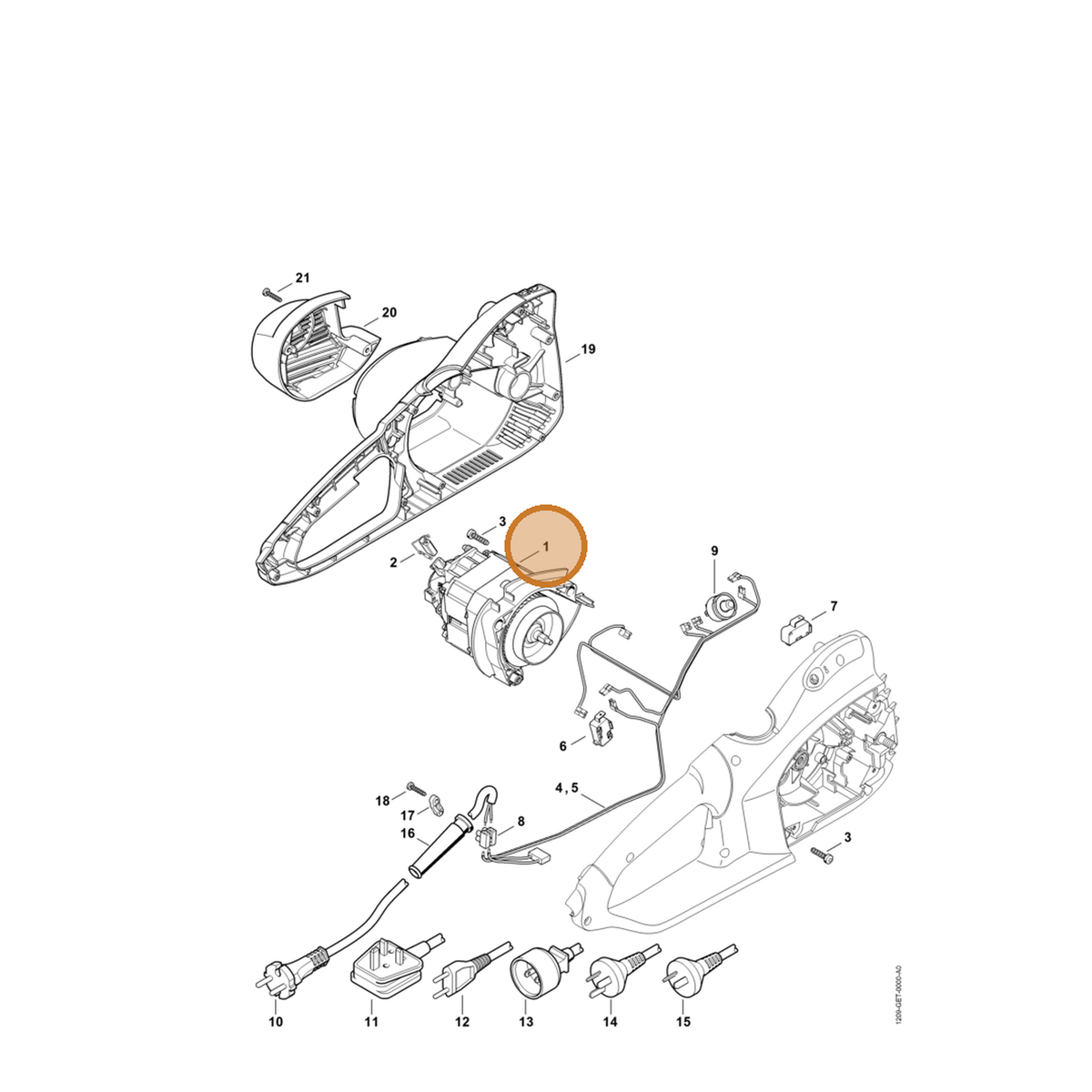 STIHL part 1209-600-0211 — IPL diagram snippet (6x zoom, amber highlight)