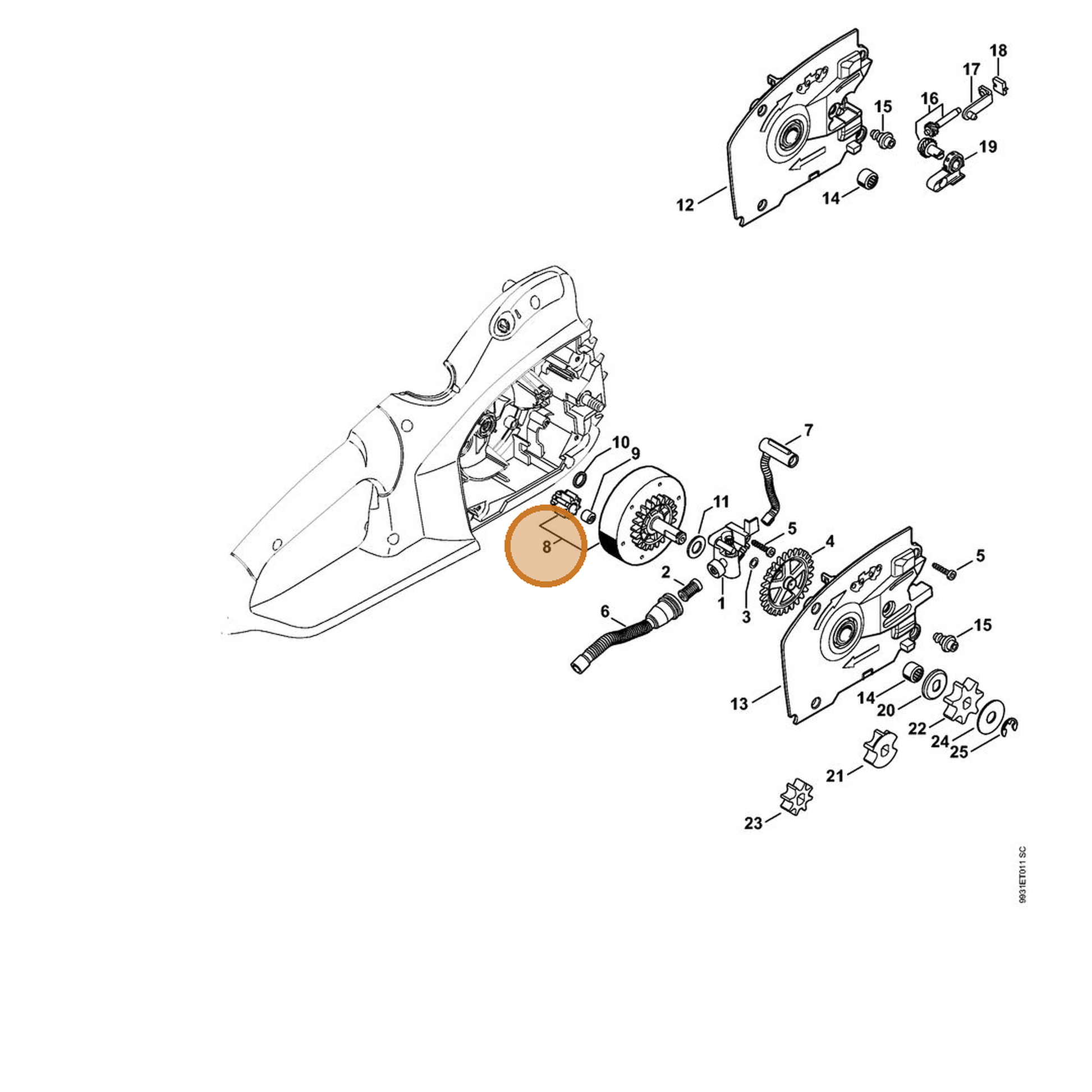 STIHL part 1209-640-7500 — IPL diagram snippet (6x zoom, amber highlight)