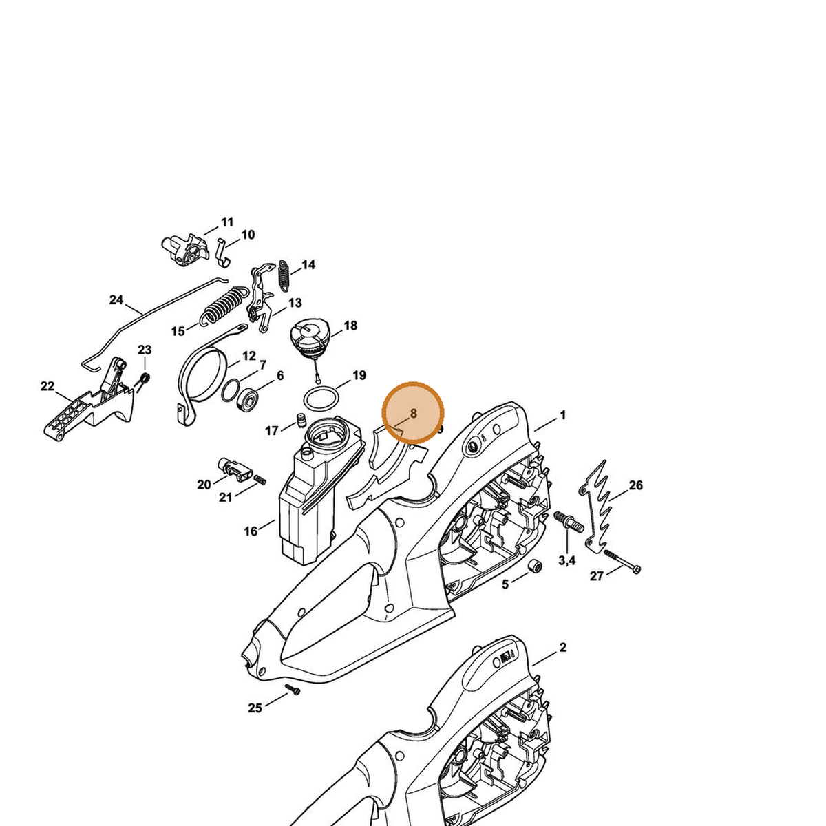 STIHL part 1209-706-3200 — IPL diagram snippet (6x zoom, amber highlight)