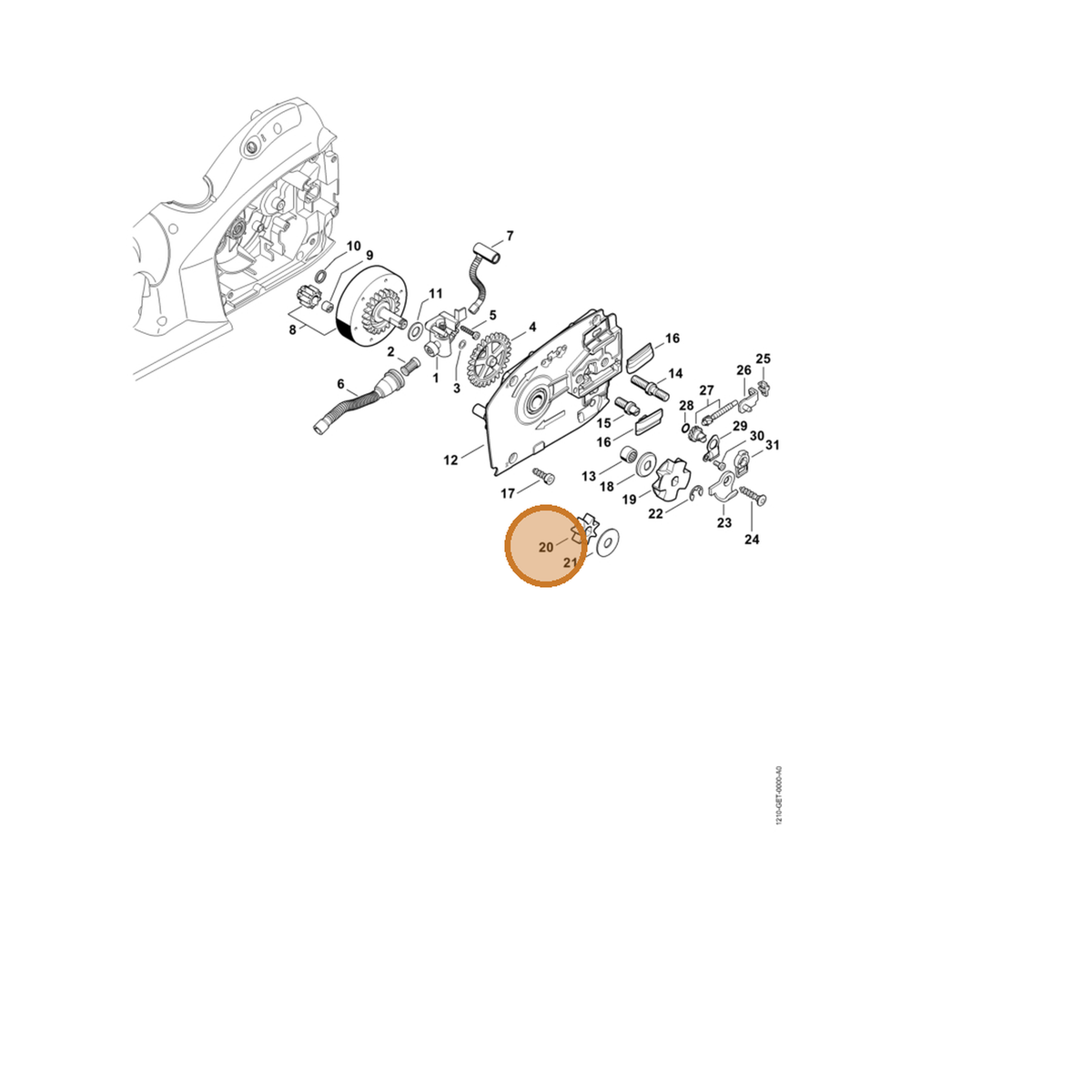 STIHL part 1210-642-1200 — IPL diagram snippet (6x zoom, amber highlight)