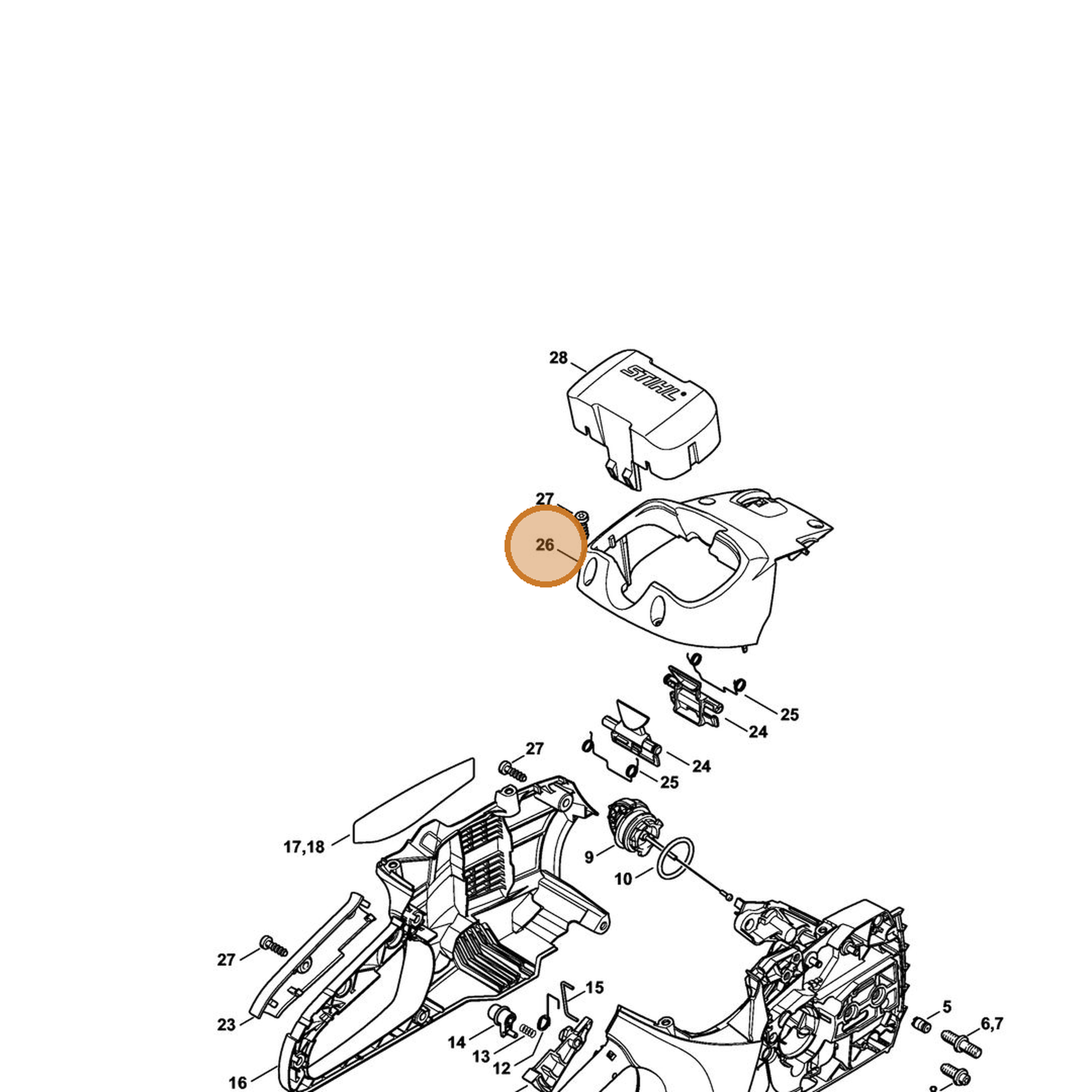 STIHL part 1250-084-0900 — IPL diagram snippet (6x zoom, amber highlight)