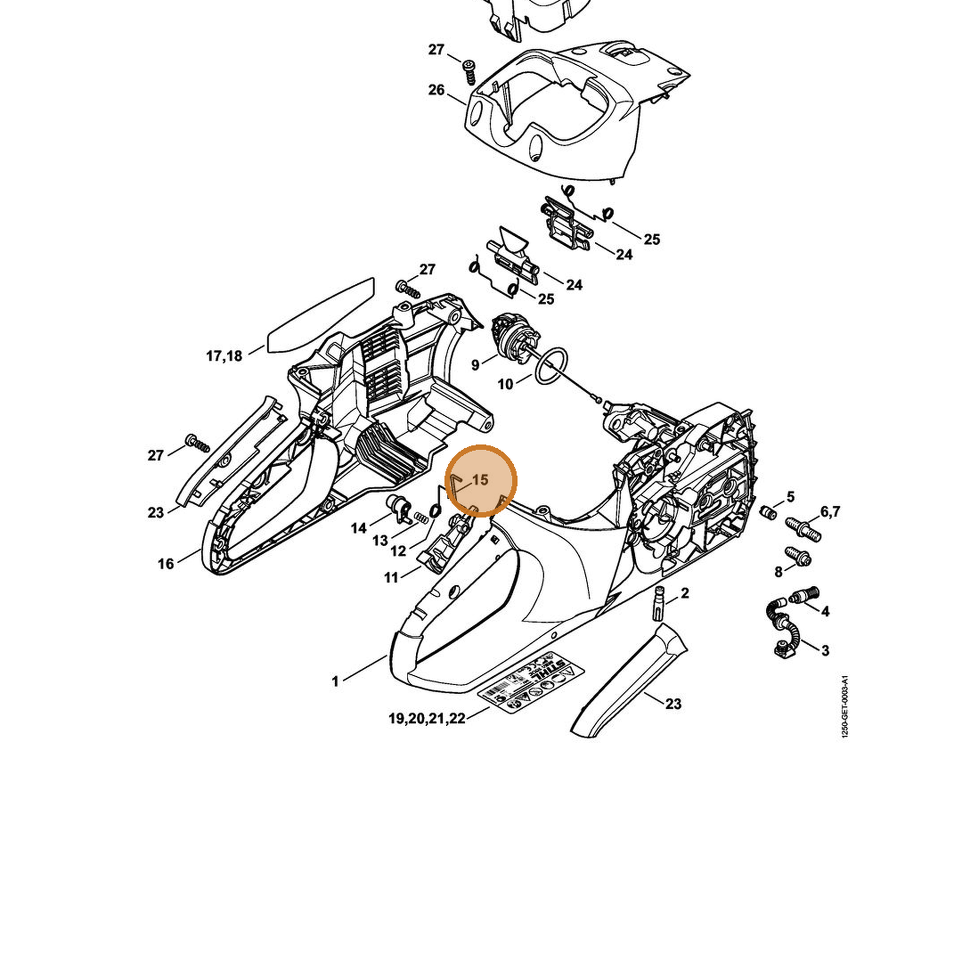 STIHL part 1250-435-1500 — IPL diagram snippet (6x zoom, amber highlight)