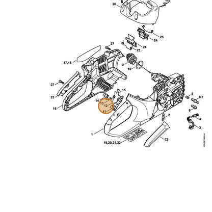 STIHL part 1250-435-2101 — IPL diagram snippet (6x zoom, amber highlight)
