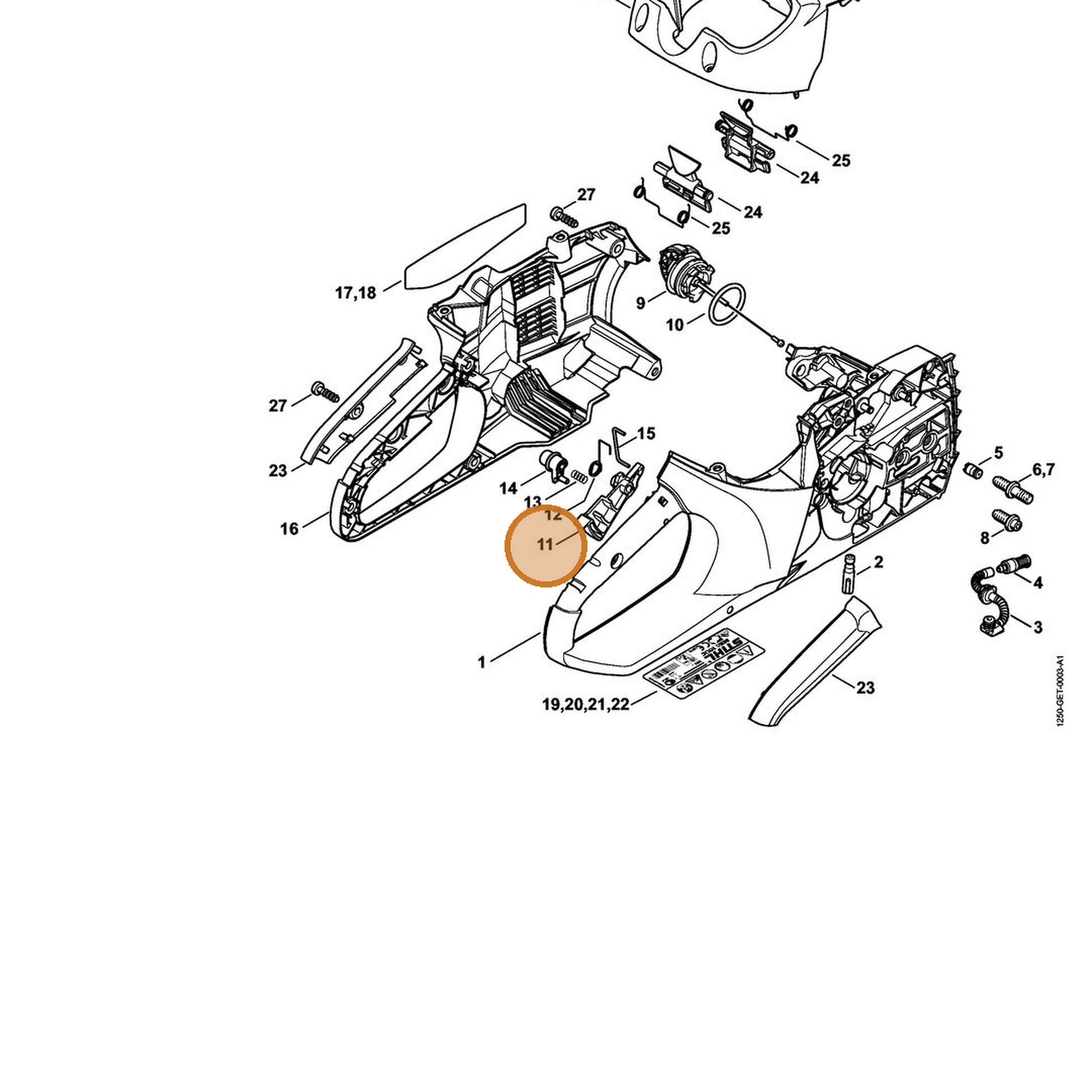 STIHL part 1250-435-2401 — IPL diagram snippet (6x zoom, amber highlight)
