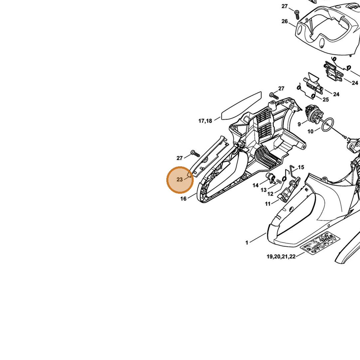 STIHL part 1250-790-0600 — IPL diagram snippet (6x zoom, amber highlight)
