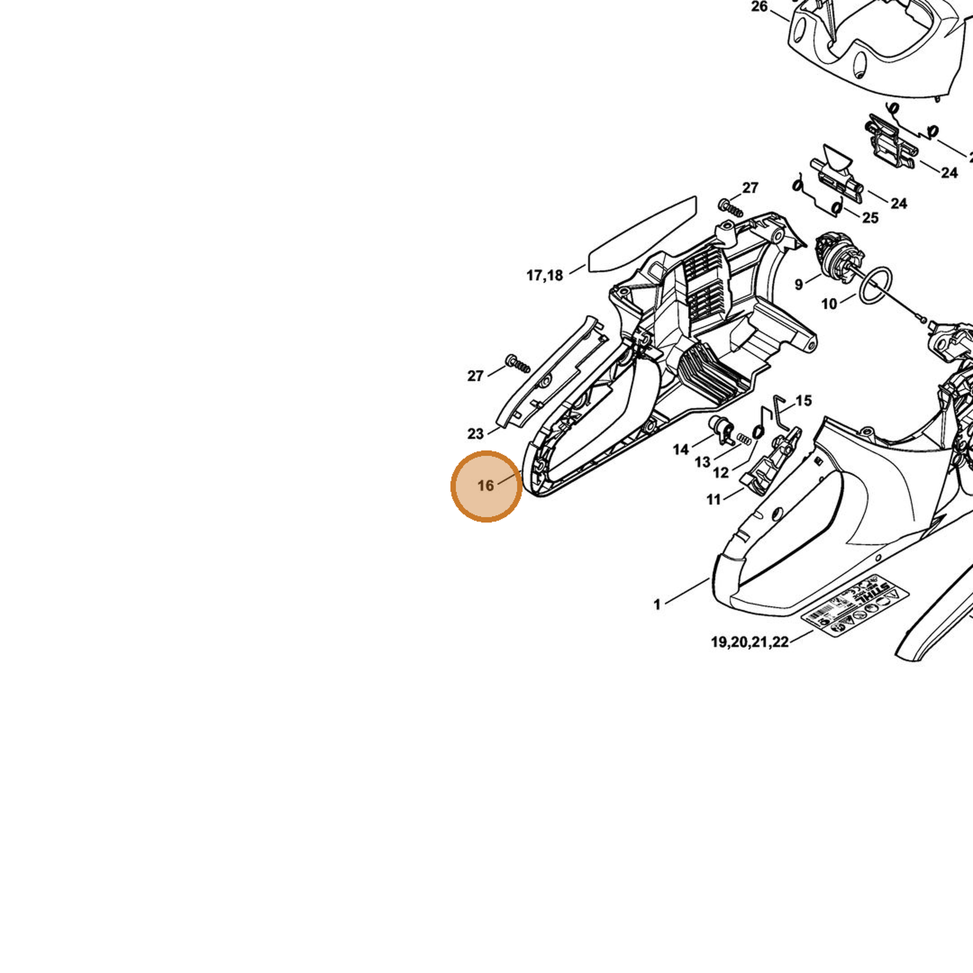 STIHL part 1250-791-1004 — IPL diagram snippet (6x zoom, amber highlight)