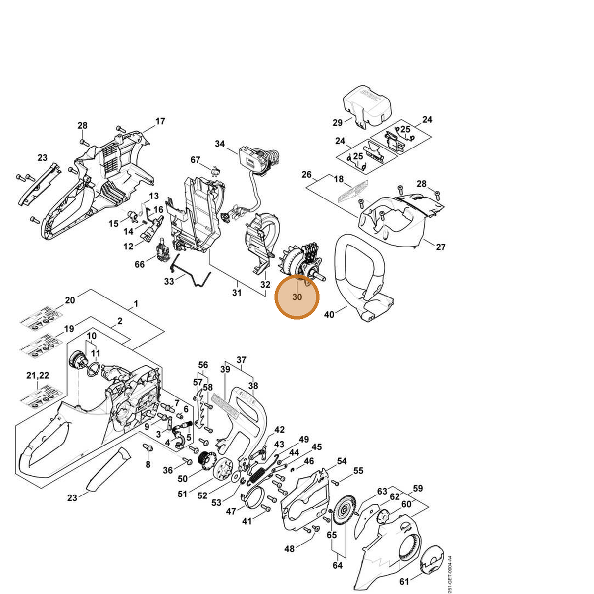 STIHL part 1251-600-0202 — IPL diagram snippet (6x zoom, amber highlight)