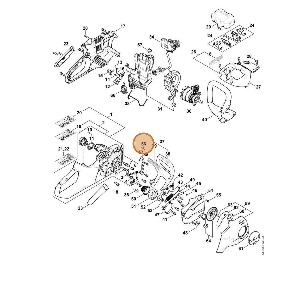 STIHL part 1251-660-0800 — IPL diagram snippet (6x zoom, amber highlight)