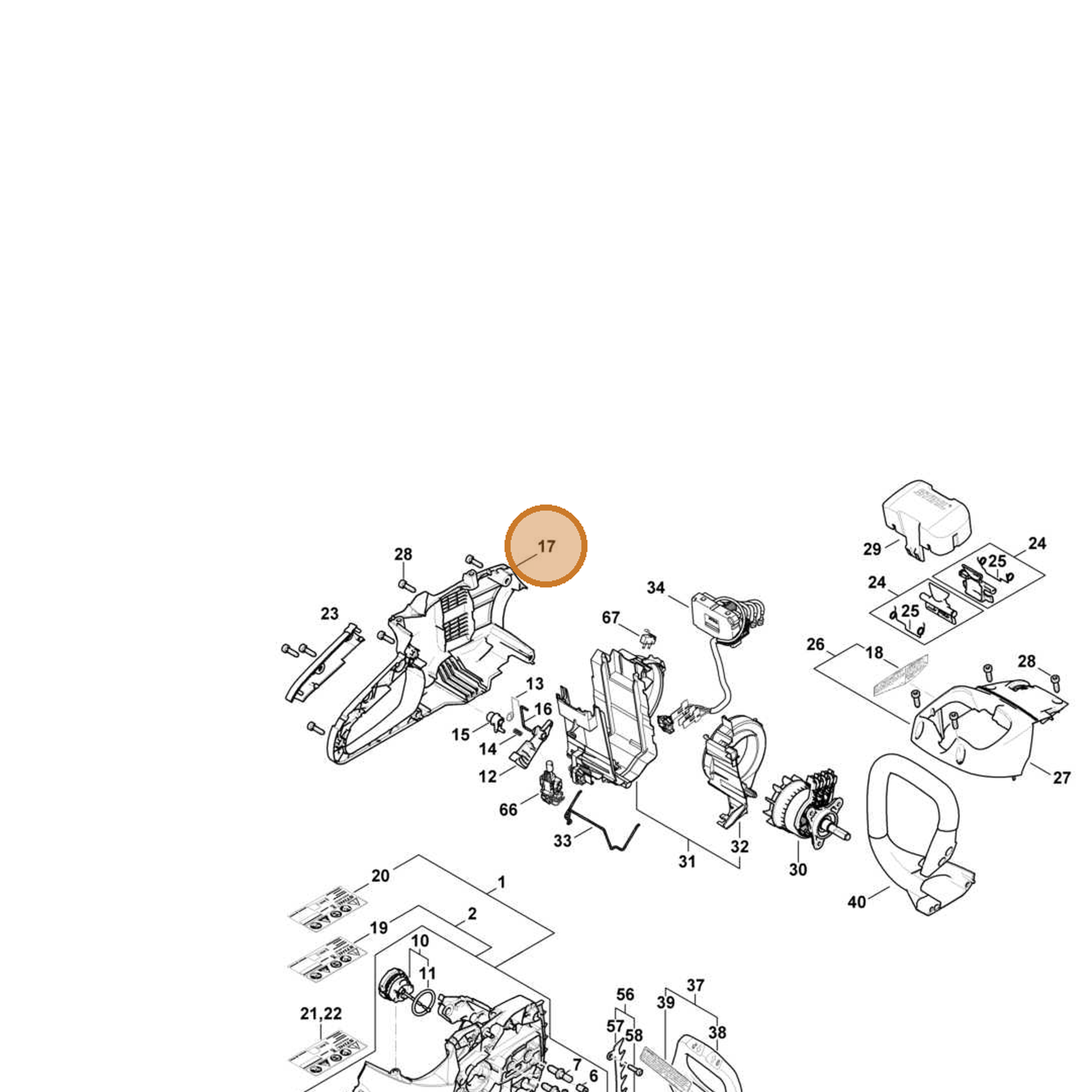 STIHL part 1251-790-1001 — IPL diagram snippet (6x zoom, amber highlight)