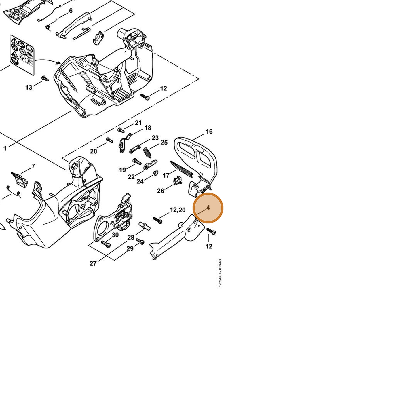 STIHL part 1252-007-3801 — IPL diagram snippet (6x zoom, amber highlight)