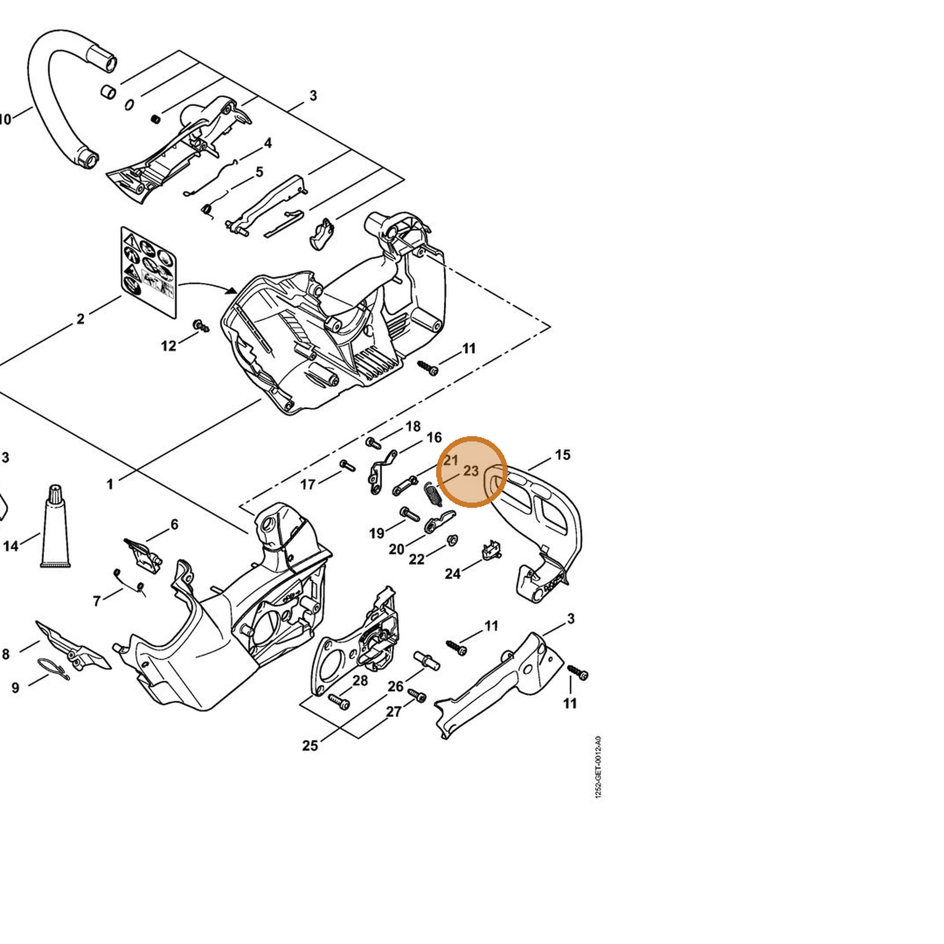 STIHL part 1252-162-7904 — IPL diagram snippet (6x zoom, amber highlight)