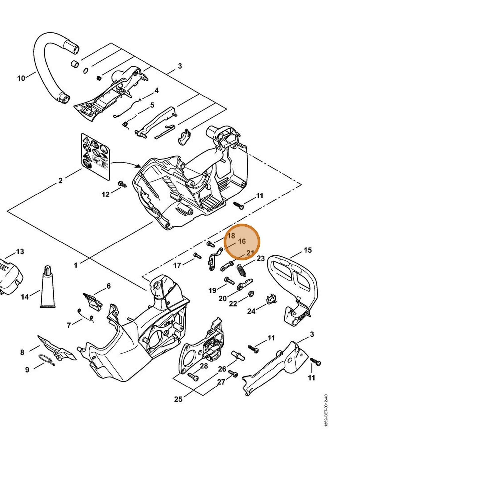 STIHL part 1252-706-0400 — IPL diagram snippet (6x zoom, amber highlight)