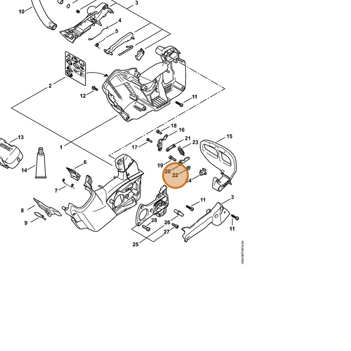 STIHL part 1252-711-2402 — IPL diagram snippet (6x zoom, amber highlight)