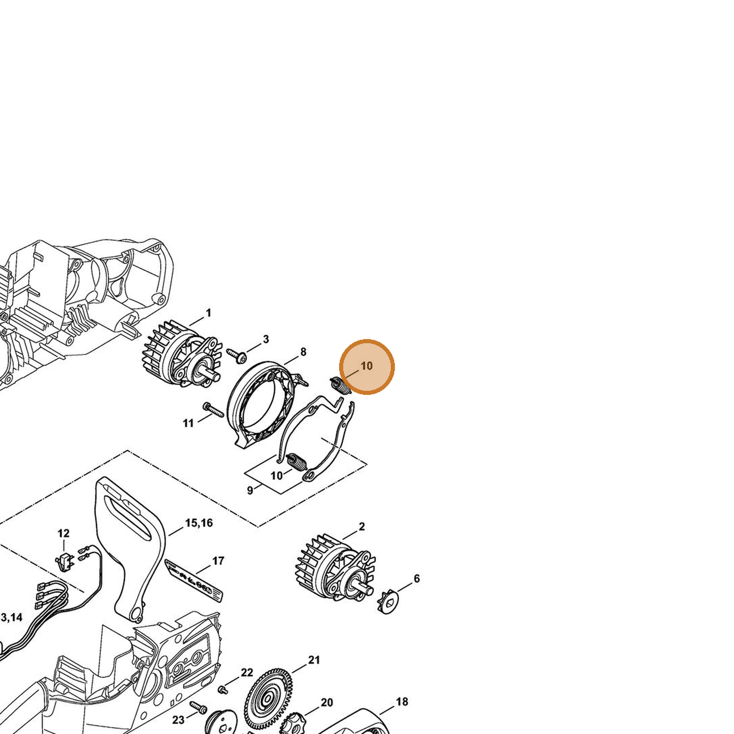 STIHL part 1254-162-7900 — IPL diagram snippet (6x zoom, amber highlight)