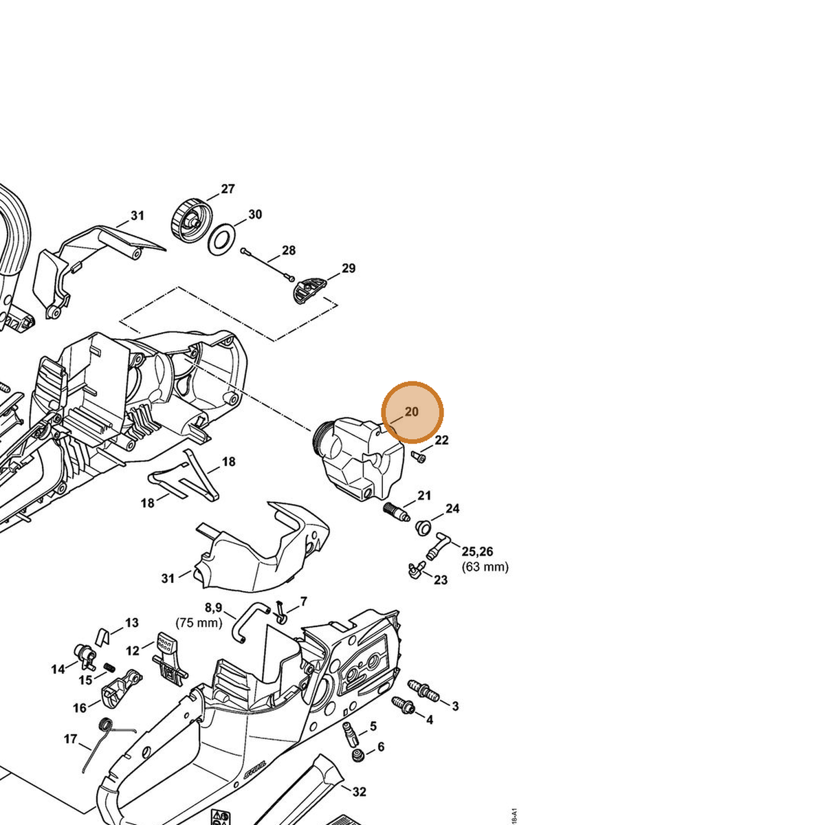 STIHL part 1254-350-4400 — IPL diagram snippet (6x zoom, amber highlight)