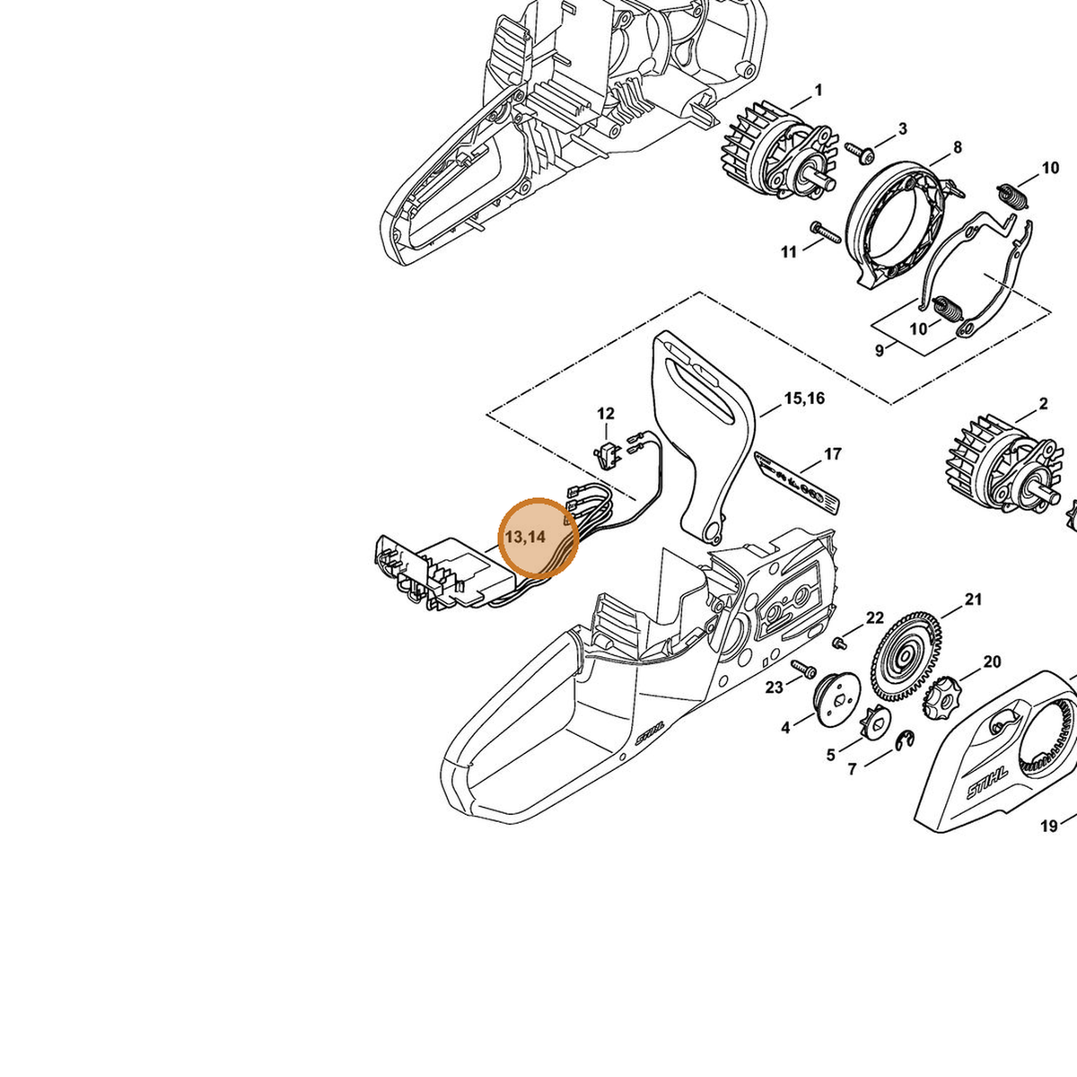 STIHL part 1254-430-1400 — IPL diagram snippet (6x zoom, amber highlight)