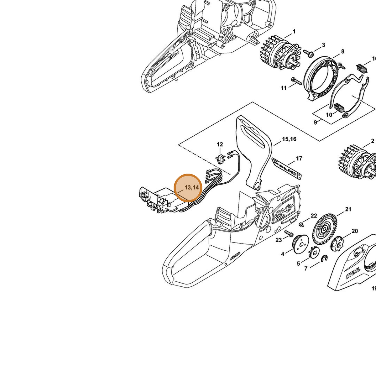 STIHL part 1254-430-1470 — IPL diagram snippet (6x zoom, amber highlight)