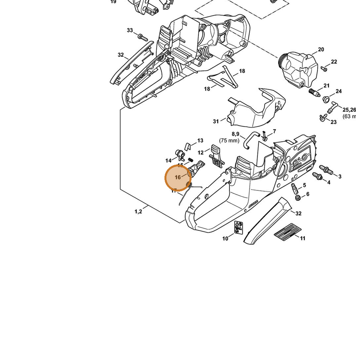 STIHL part 1254-435-2400 — IPL diagram snippet (6x zoom, amber highlight)