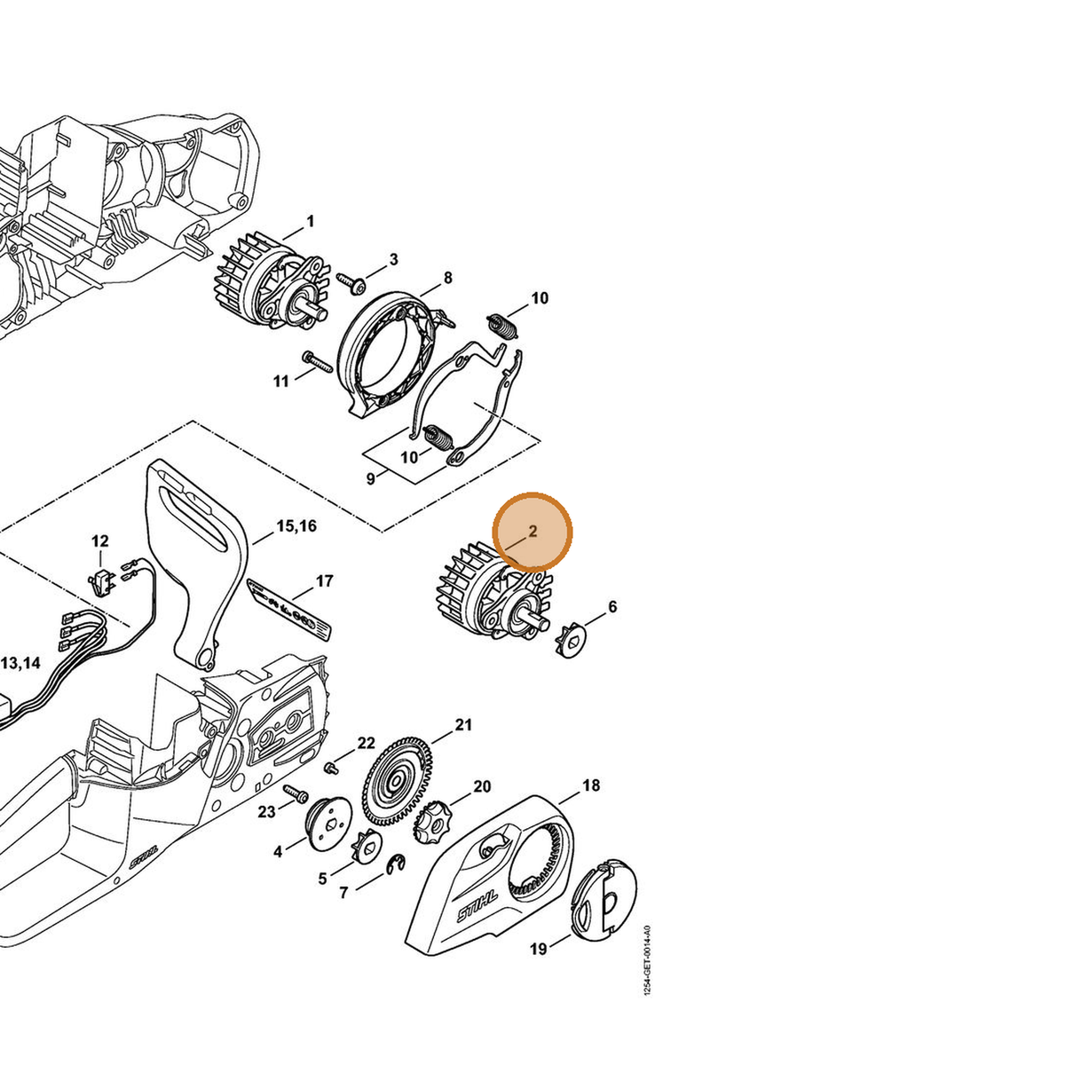 STIHL part 1254-600-0200 — IPL diagram snippet (6x zoom, amber highlight)