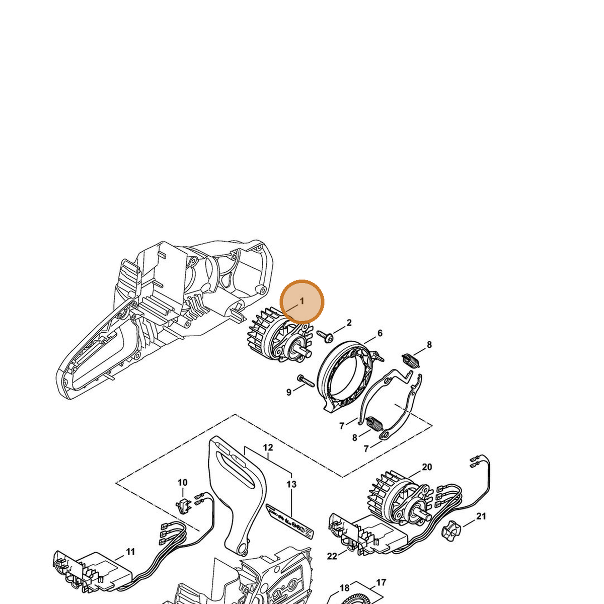 STIHL part 1254-600-0270 — IPL diagram snippet (6x zoom, amber highlight)