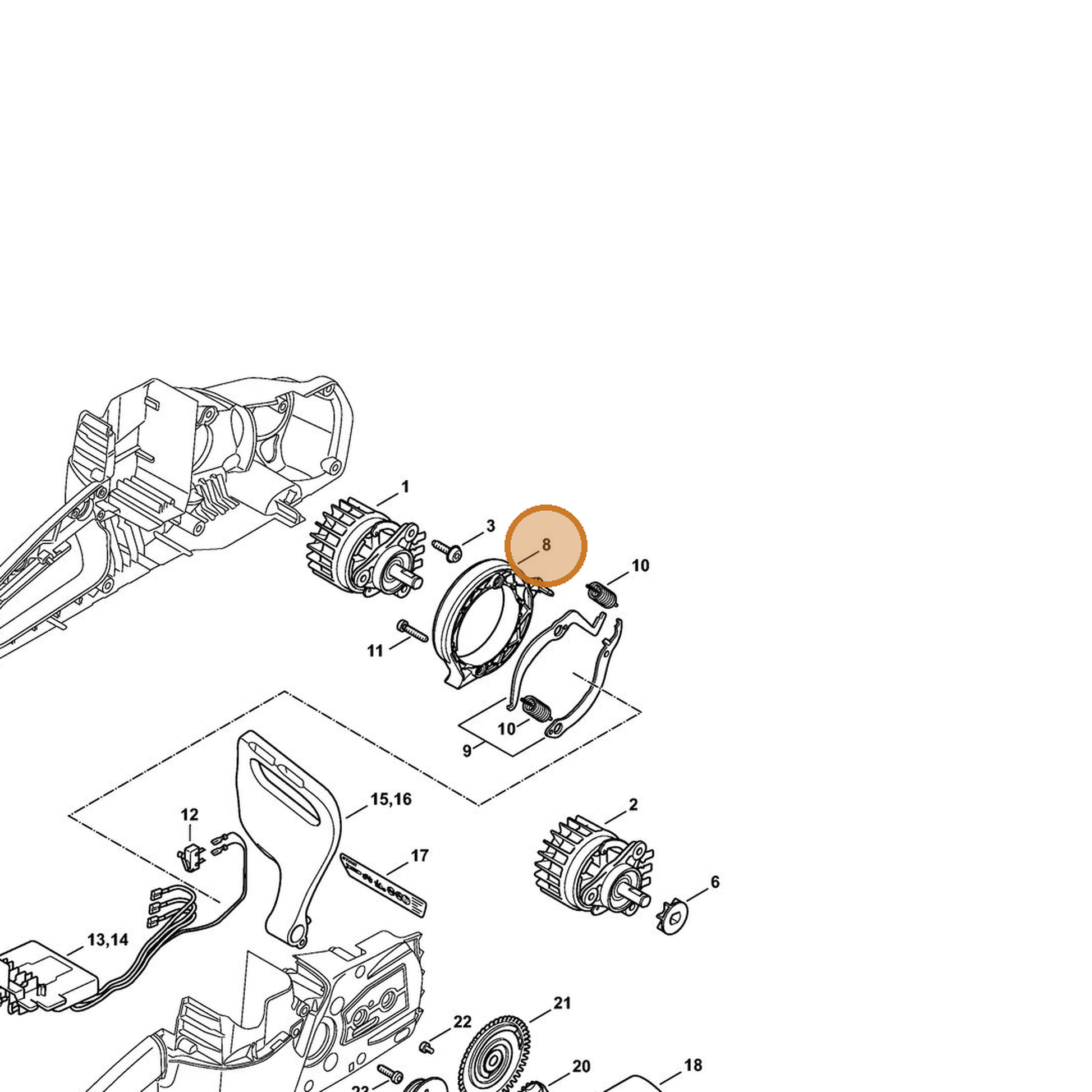 STIHL part 1254-602-0300 — IPL diagram snippet (6x zoom, amber highlight)